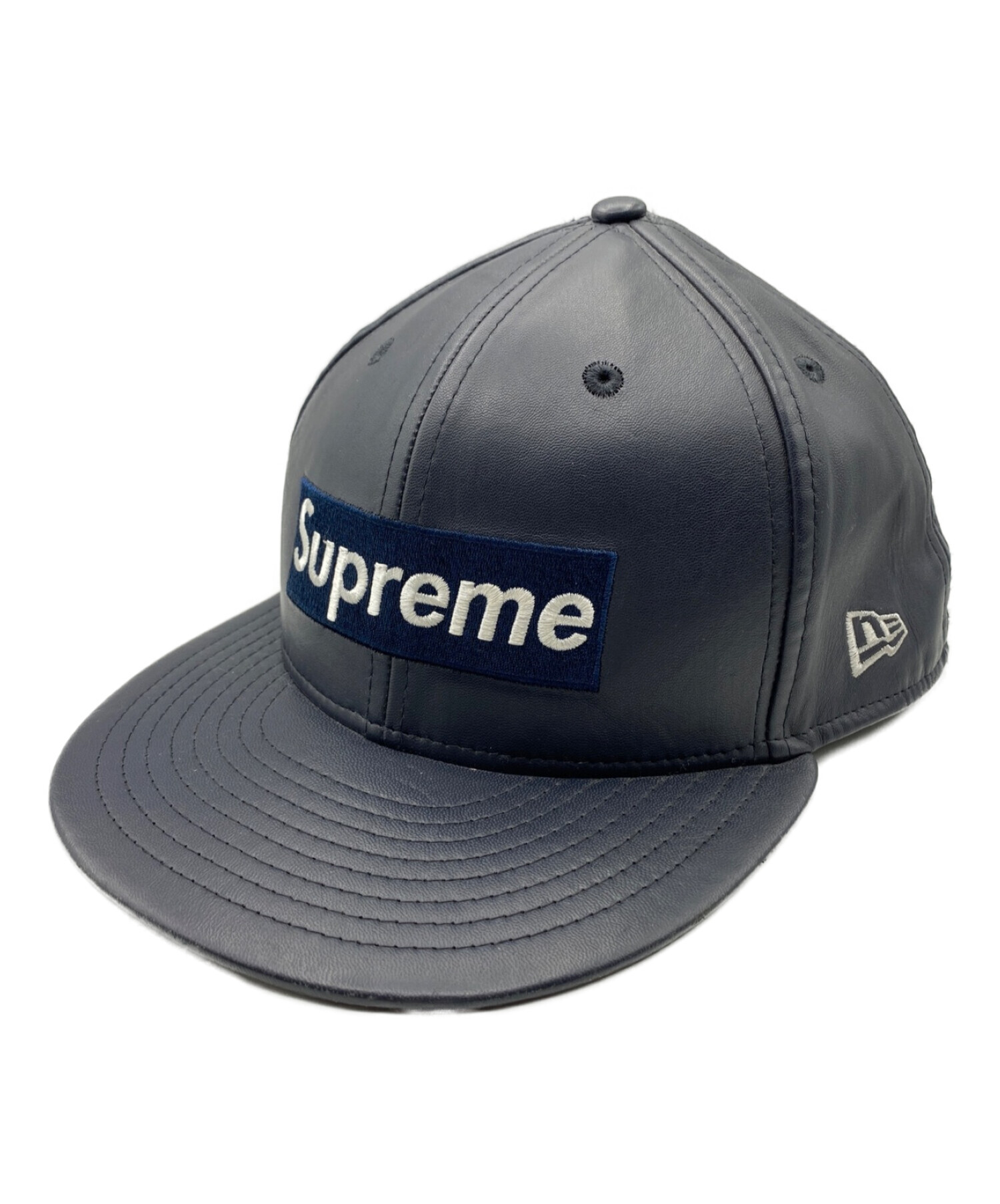 SUPREME (シュプリーム) Leather Box Logo New Era ネイビー サイズ:7 3/8 （58.7cm）