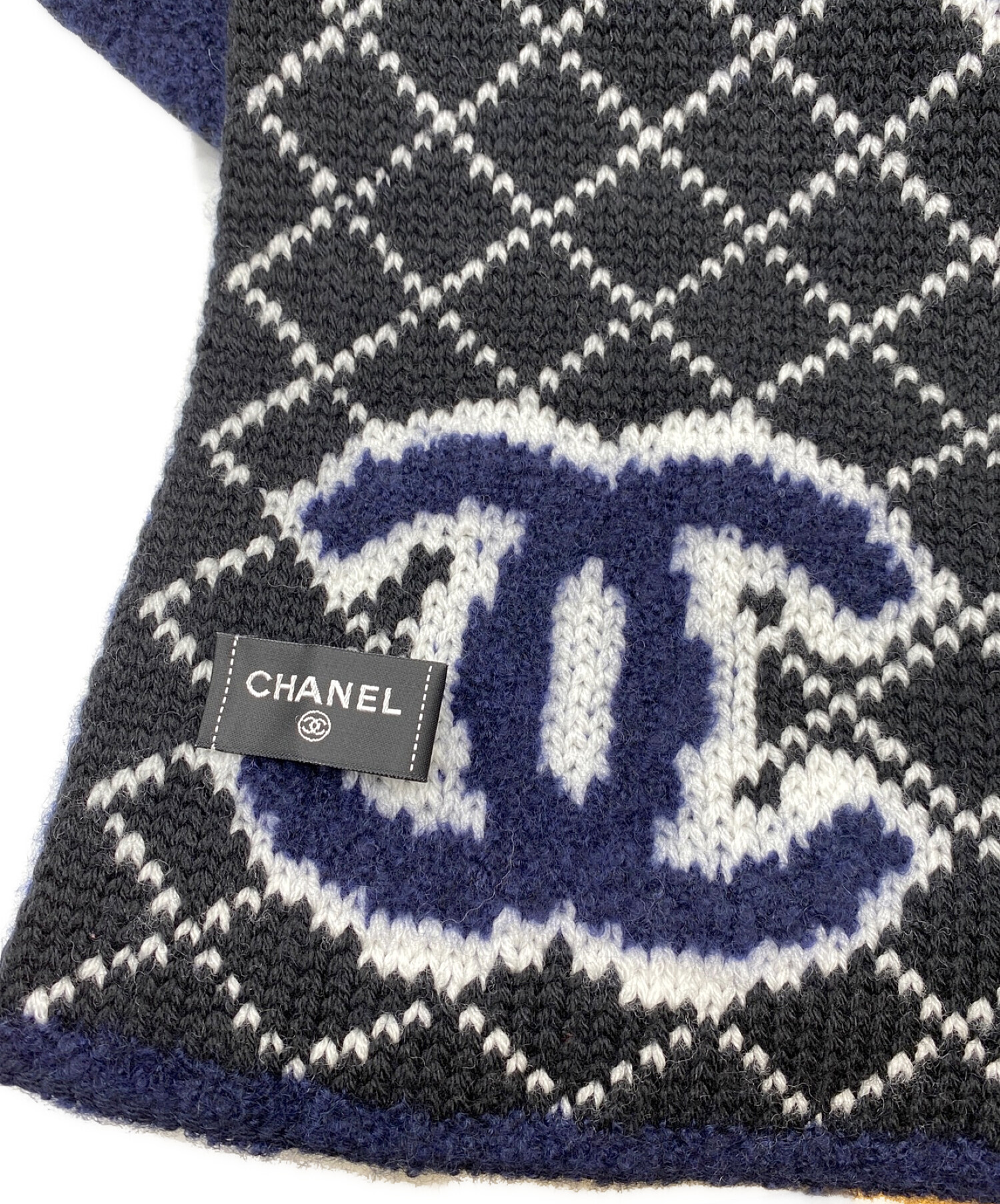 CHANEL (シャネル) カシミヤ混ココマークストール ネイビー サイズ:-