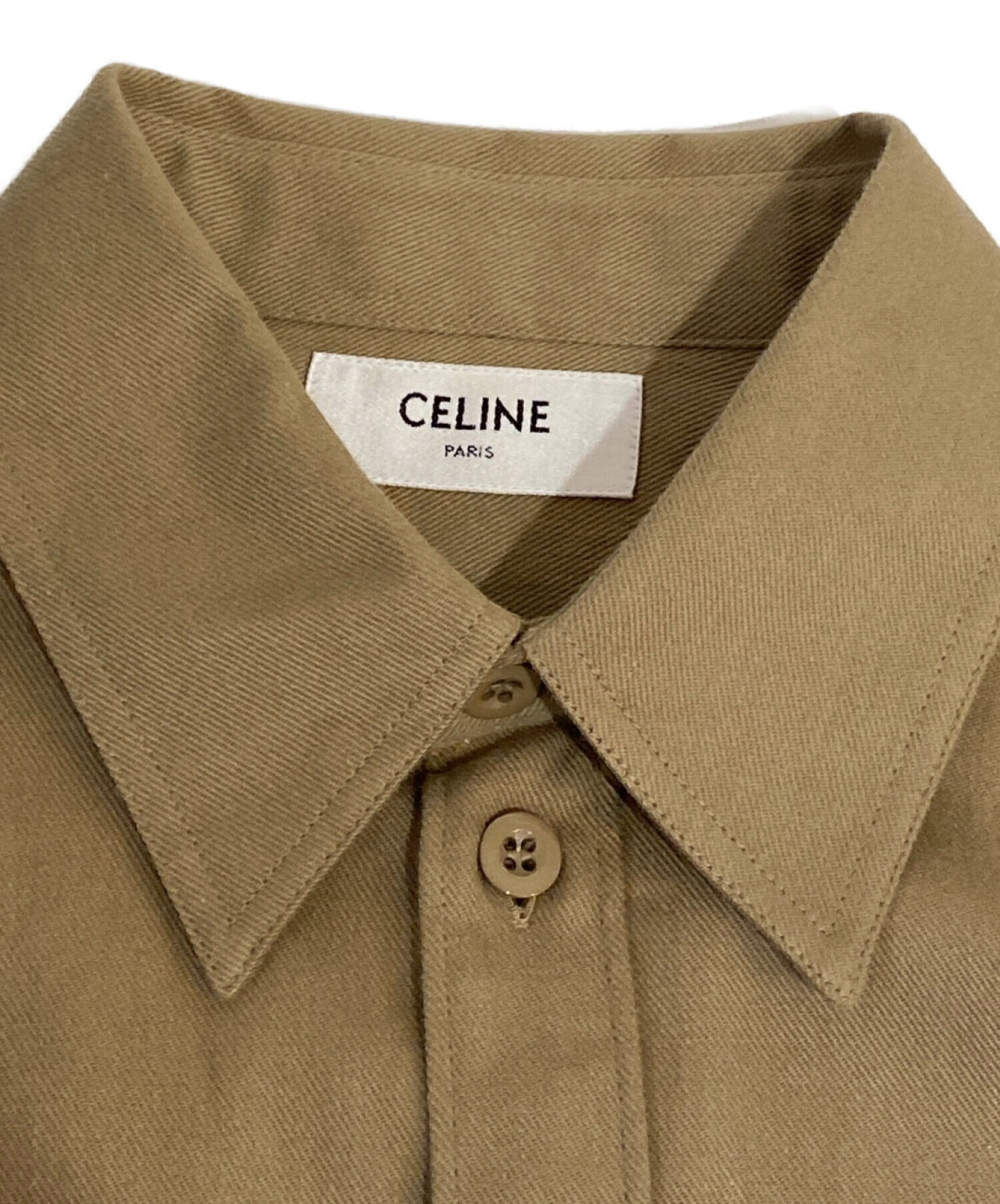 CELINE (セリーヌ) コットンツイルミリタリーシャツ カーキ サイズ:S