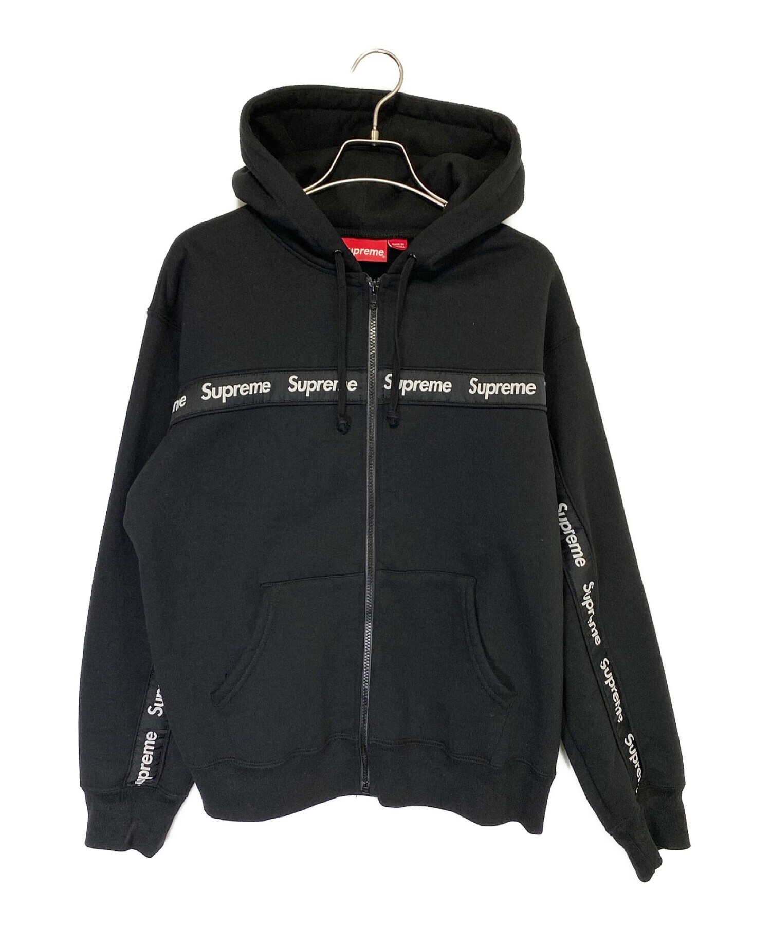SUPREME (シュプリーム) Text Stripe Zip Up Hooded Sweatshirt ブラック サイズ:S