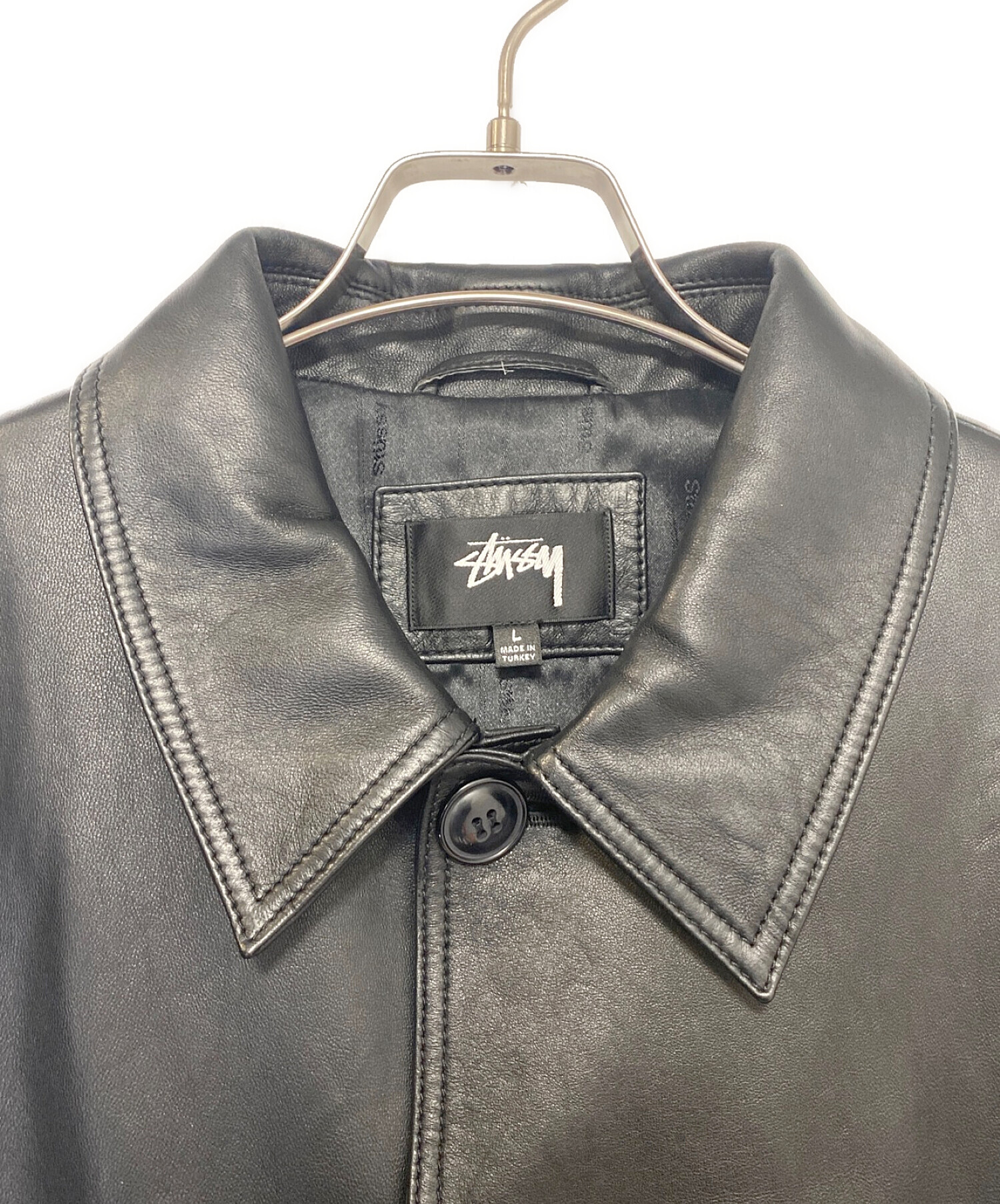 STUSSY (ステューシー) LEATHER TRANSIT COAT ( レザー トランジット コート ) ブラック サイズ:L