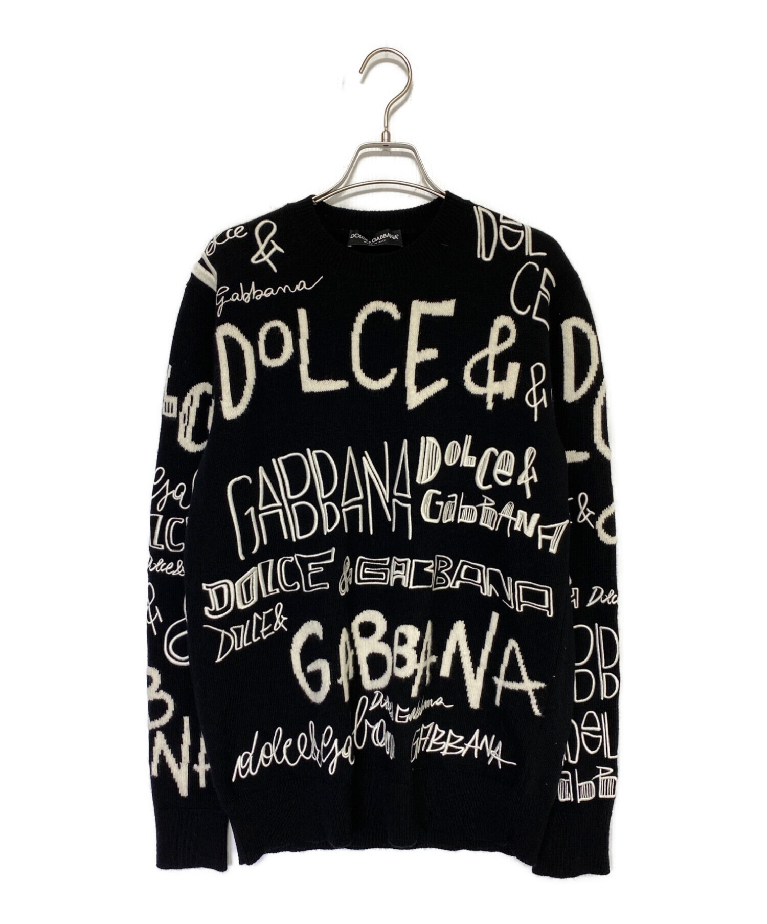 DOLCE & GABBANA (ドルチェ＆ガッバーナ) インターシャウールエンブロイダリーニット ブラック サイズ:42