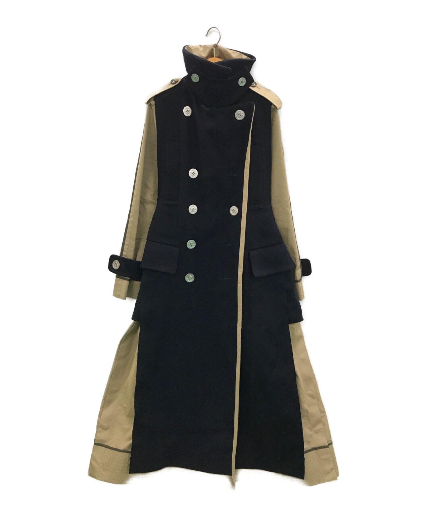 sacai (サカイ) Wool Melton Coat ネイビー×ベージュ サイズ:2