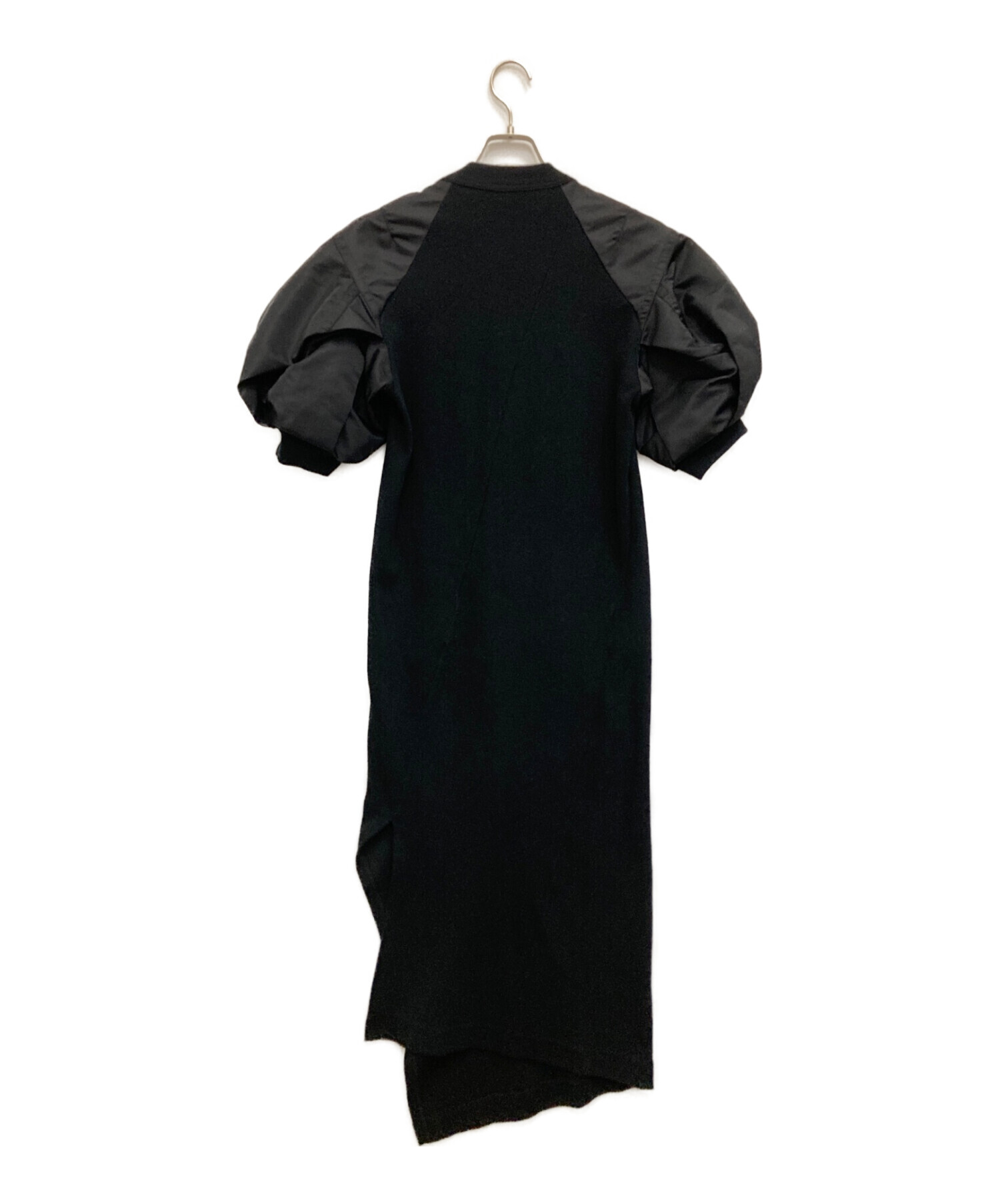 サカイ ドレス シャツワンピース レイヤード スウェット アシンメトリー M 黒約60cm総丈