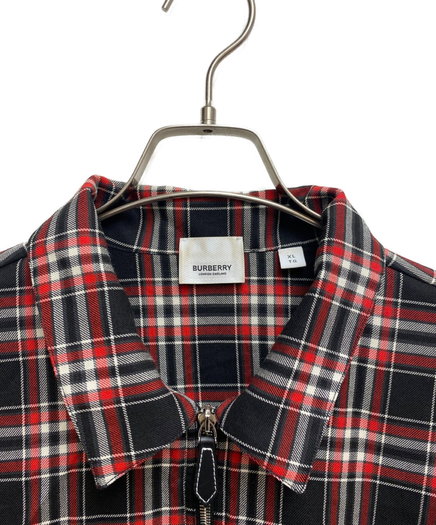 BURBERRY (バーバリー) ハーフジップシャツ レッド×ブラック サイズ:XL