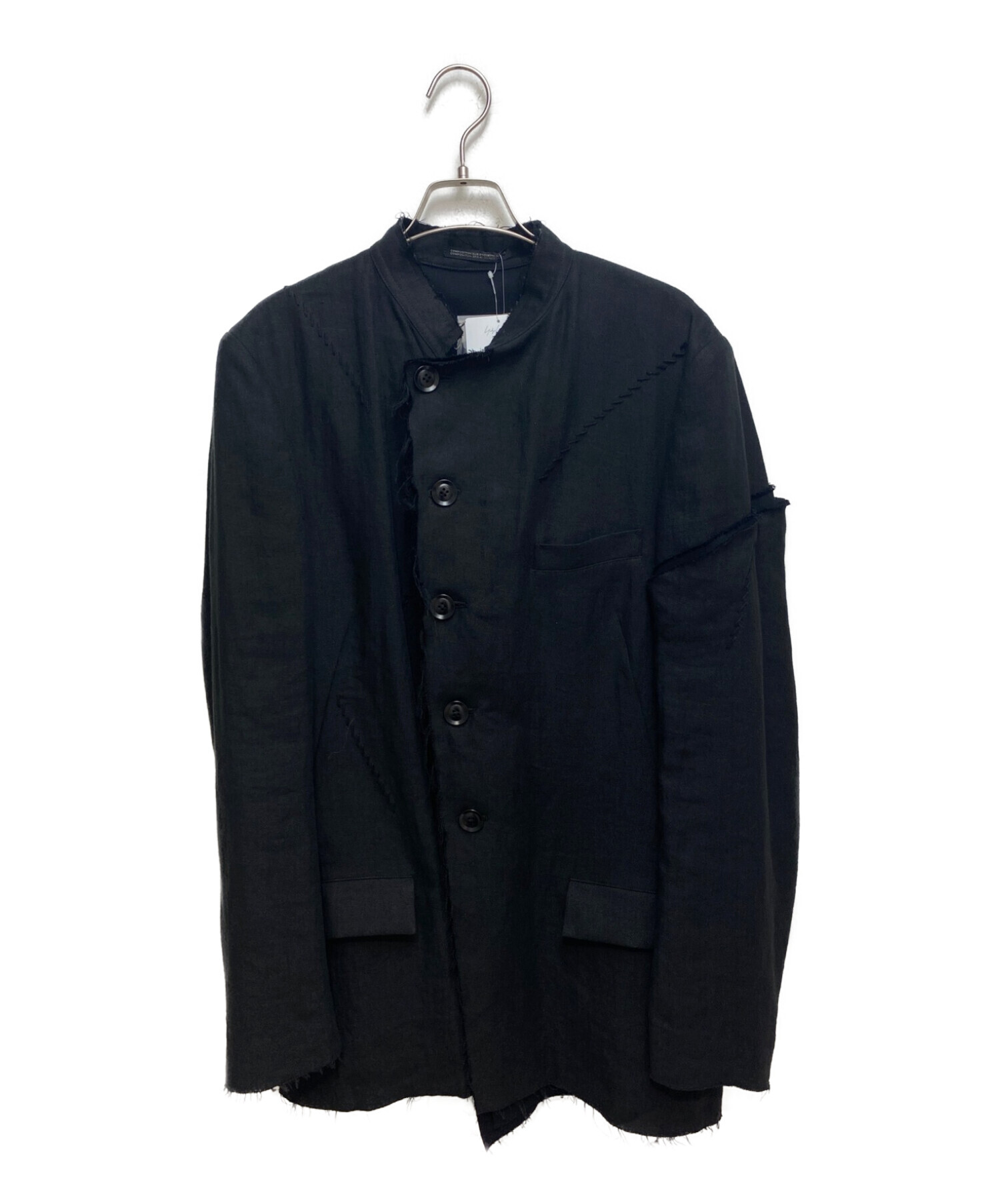 Yohji Yamamoto pour homme (ヨウジヤマモト プールオム) LINEN+VISCOSE+COTTON 3 LAYRED  CUT-OFF STAND JACKET ブラック サイズ:2 未使用品