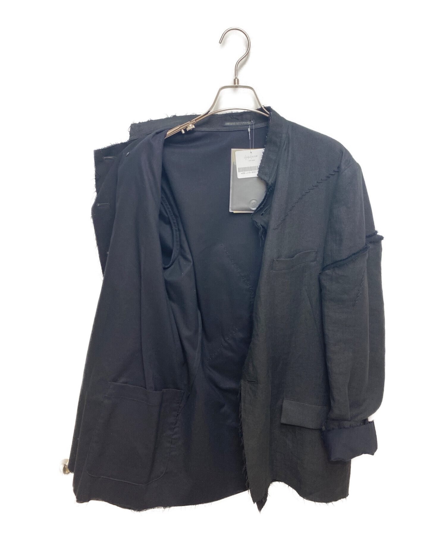 Yohji Yamamoto pour homme (ヨウジヤマモト プールオム) LINEN+VISCOSE+COTTON 3 LAYRED  CUT-OFF STAND JACKET ブラック サイズ:2 未使用品