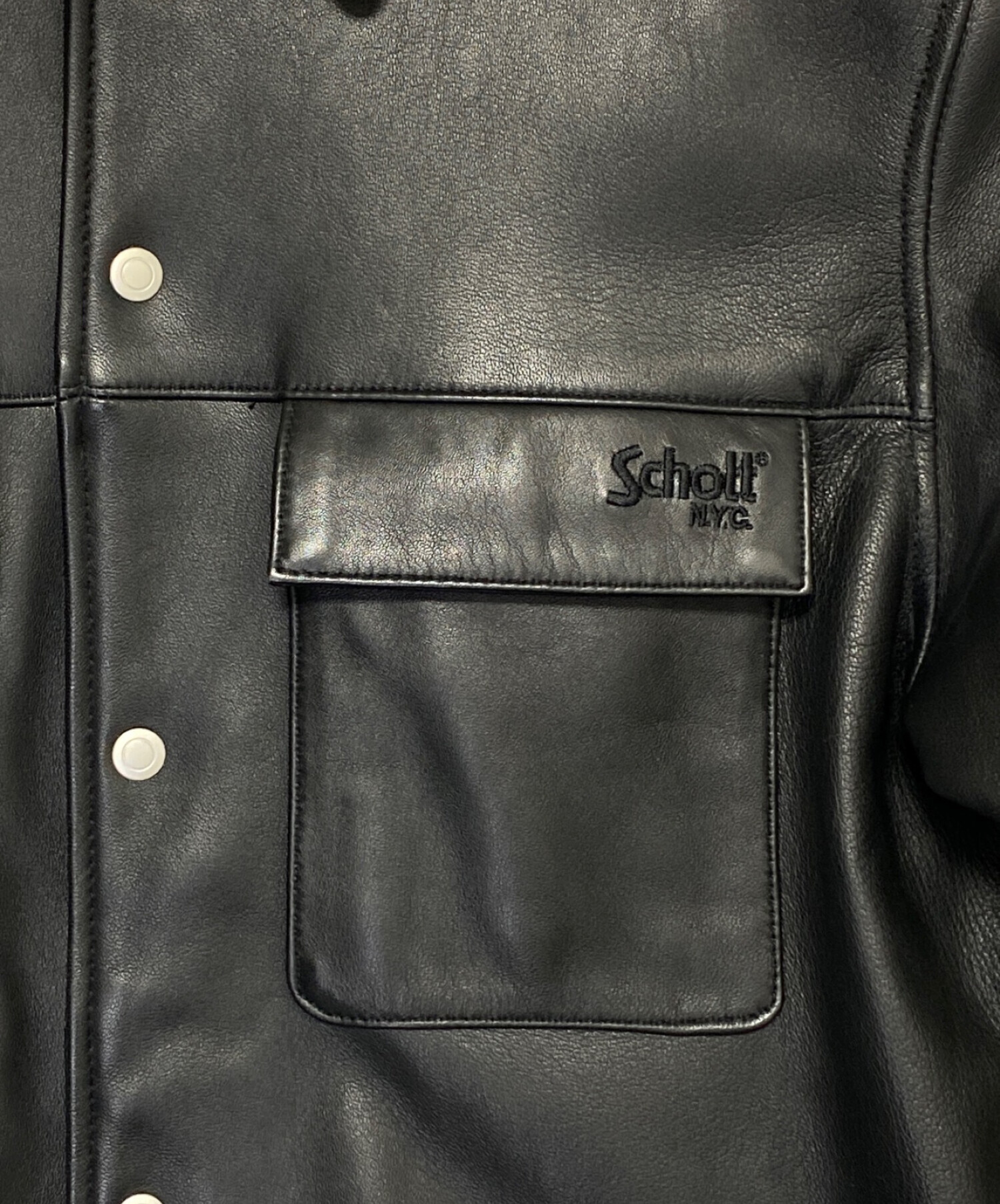 Schott (ショット) LAMB LEATHER PATCH POCKET LS SHIRT ブラック サイズ:L