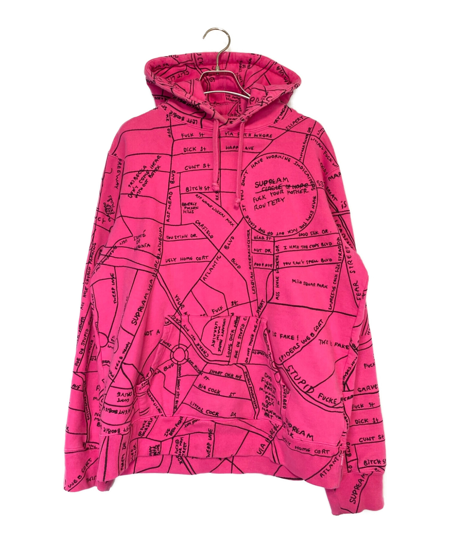 SUPREME (シュプリーム) MARK GONZALES (マーク・ゴンザレス) Gonz Embroidered Map Hooded  Sweatshirt ショッキングピンク サイズ:M