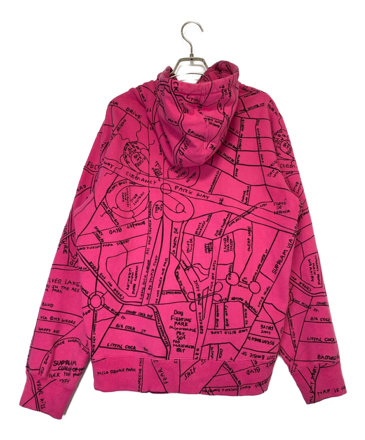 SUPREME (シュプリーム) MARK GONZALES (マーク・ゴンザレス) Gonz Embroidered Map Hooded  Sweatshirt ショッキングピンク サイズ:M