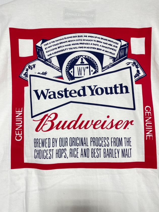 WASTED YOUTH (ウエステッド ユース) BUDWEISER (バドワイザー) コラボプリントTシャツ ホワイト サイズ:XL