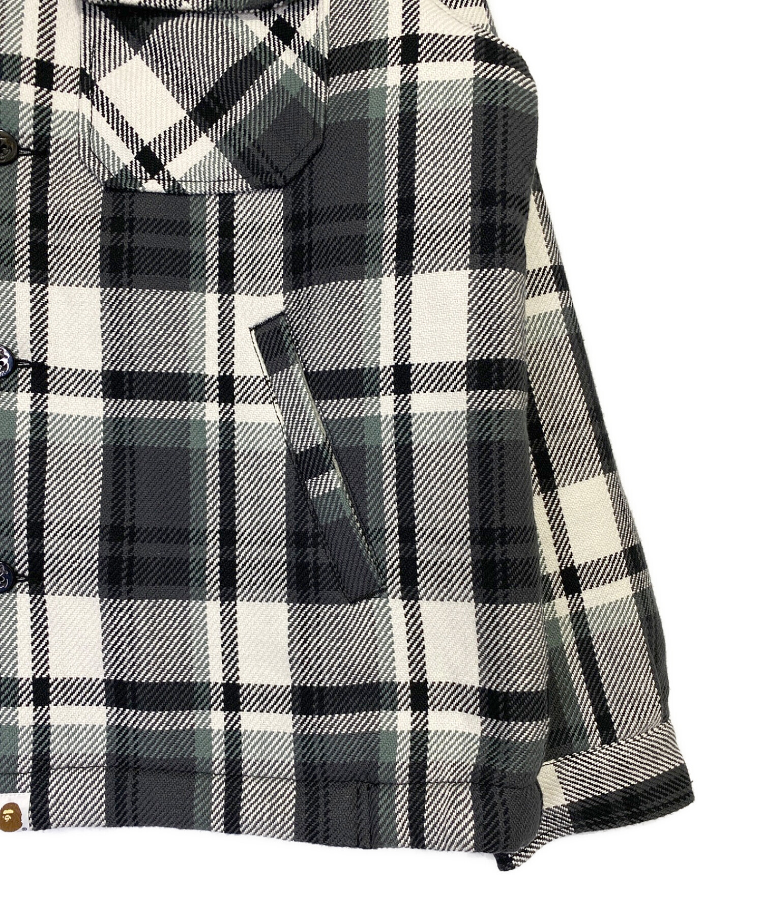 A BATHING APE (アベイシングエイプ) BAPE CHECK CPO JACKET グレー×ホワイト サイズ:XL 未使用品