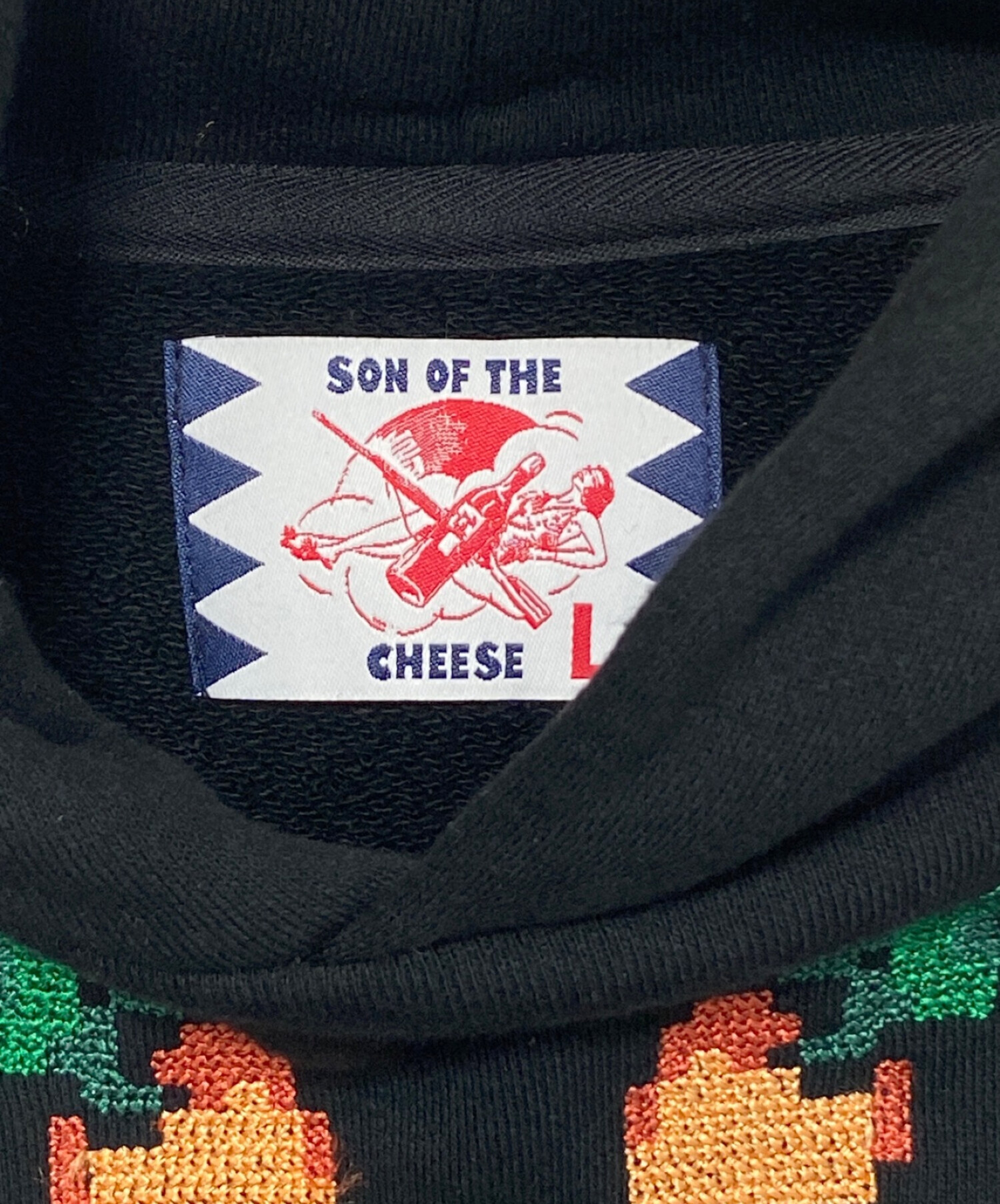 son of the cheese (（サノバチーズ）) フラワークロスステッチ フーディスウェット ブラック サイズ:ＳIZE L