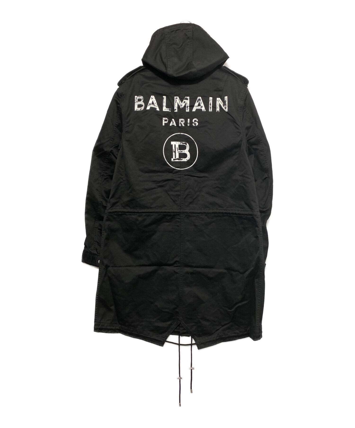 BALMAIN (バルマン) バックロゴプリントモッズコート ブラック サイズ:48