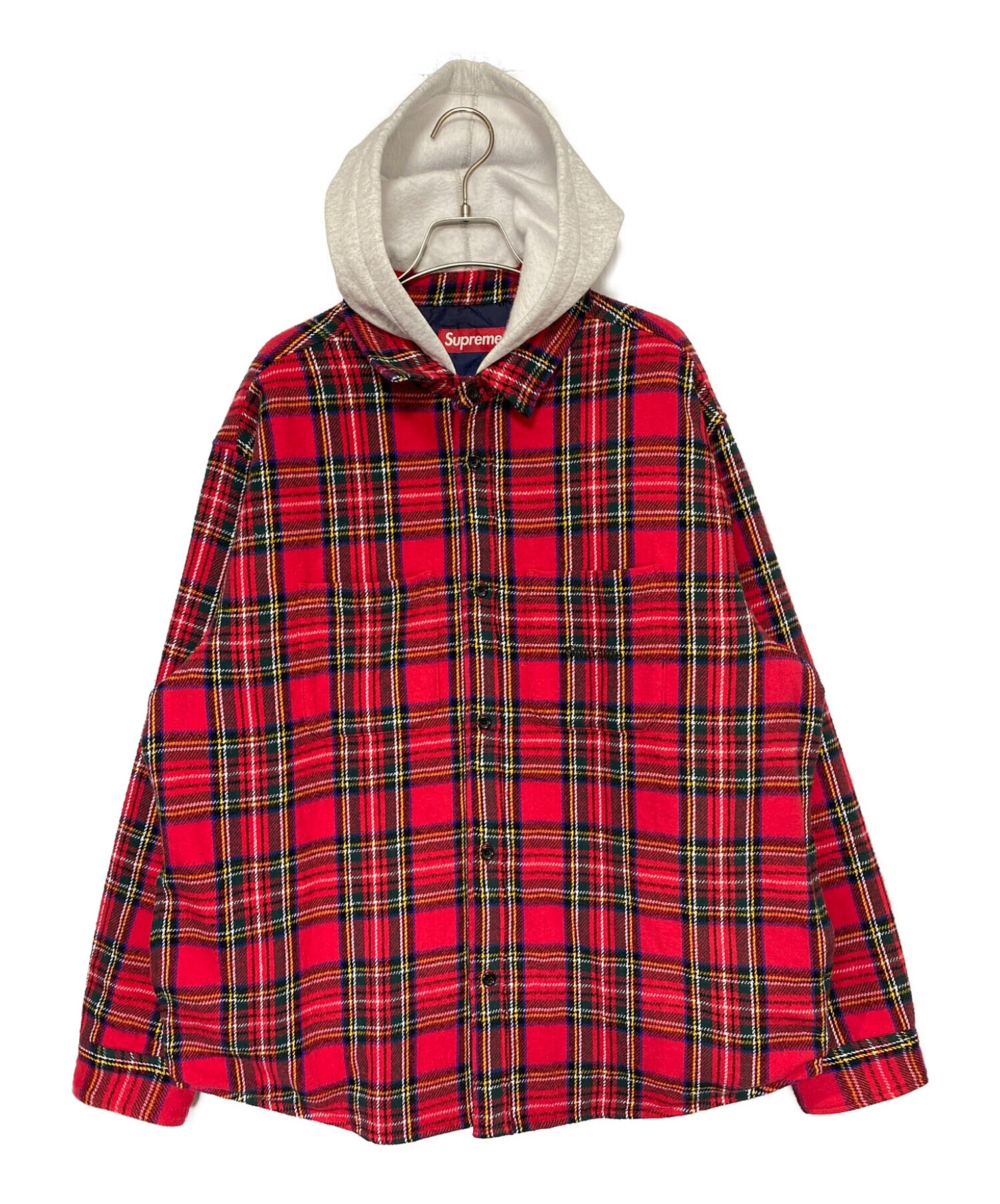 Supreme Tartan Flannel Hooded Shirt 赤Lファッション