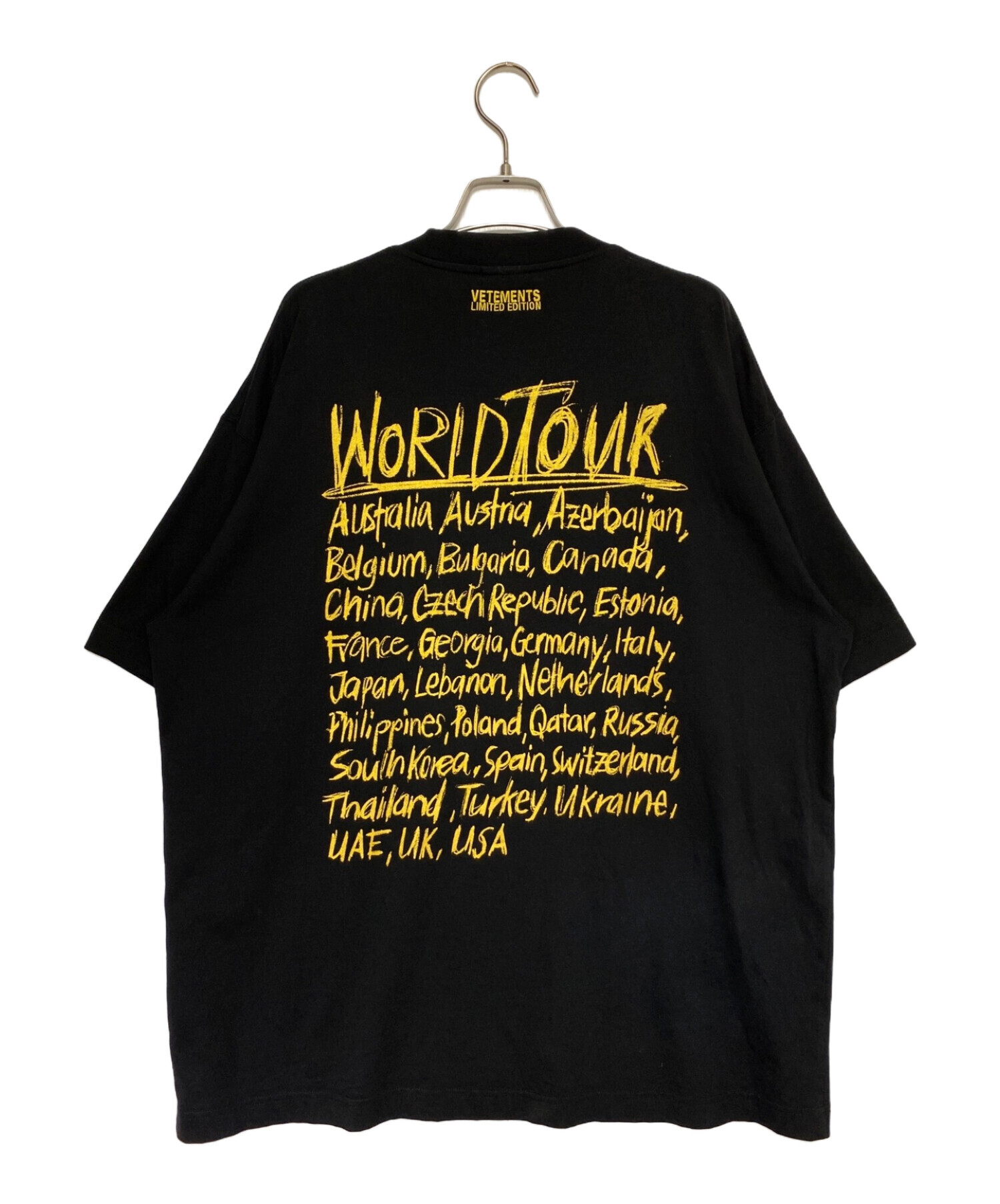 VETEMENTS (ヴェトモン) ワールドツアーロゴプリントTシャツ ブラック サイズ:XS