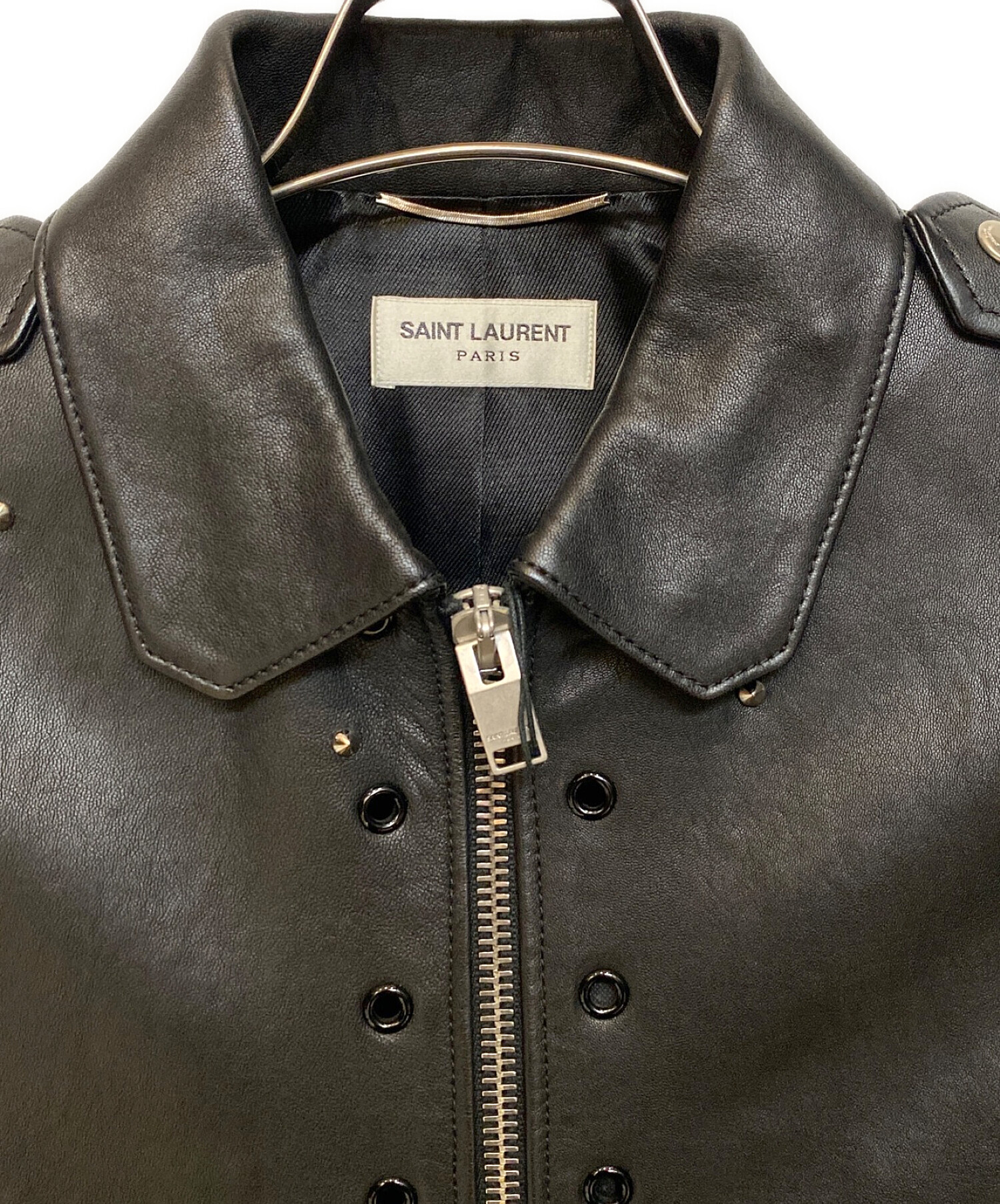 中古・古着通販】Saint Laurent Paris (サンローランパリ) スタッズデザインライダースジャケット ブラック サイズ:44｜ブランド・古着通販  トレファク公式【TREFAC FASHION】スマホサイト