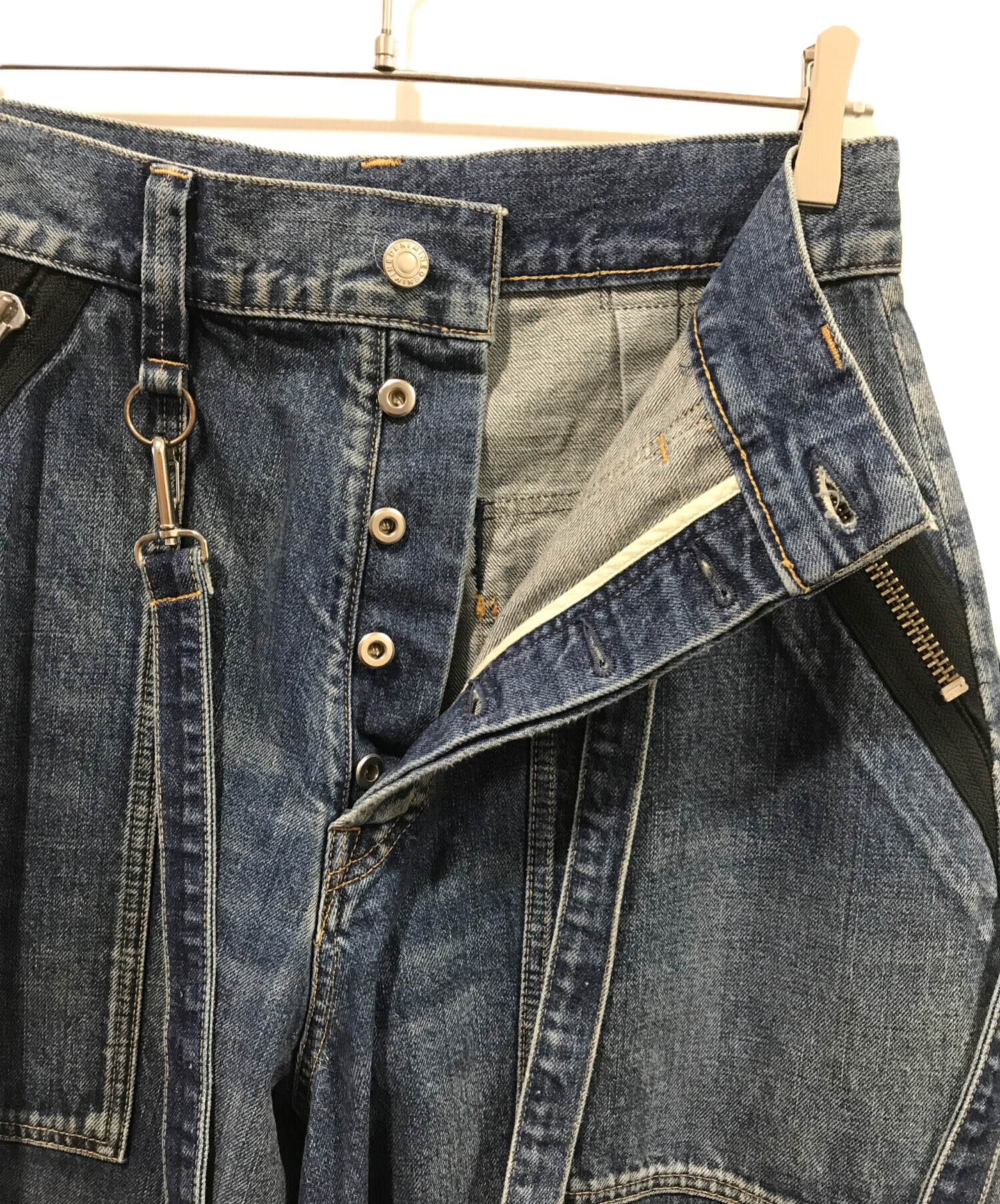 KIDILL (キディル) MINED DENIM WIDE ZIP &STRAPS DENIM PANTS DISTRESSED DENI  インディゴ サイズ:L