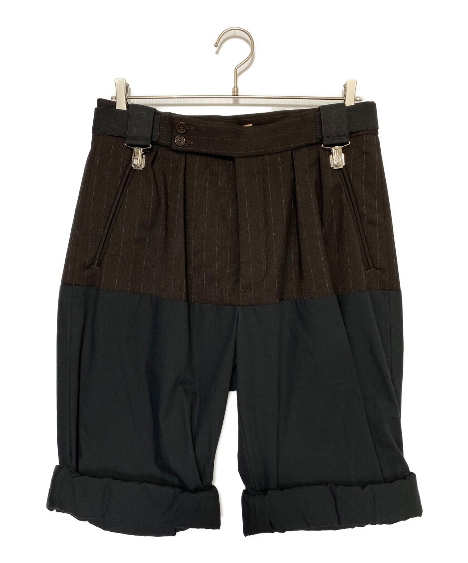 RAF SIMONS (ラフシモンズ) WIDE FIT ROLLED UP SHORTS ブラウン×ブラック サイズ:46