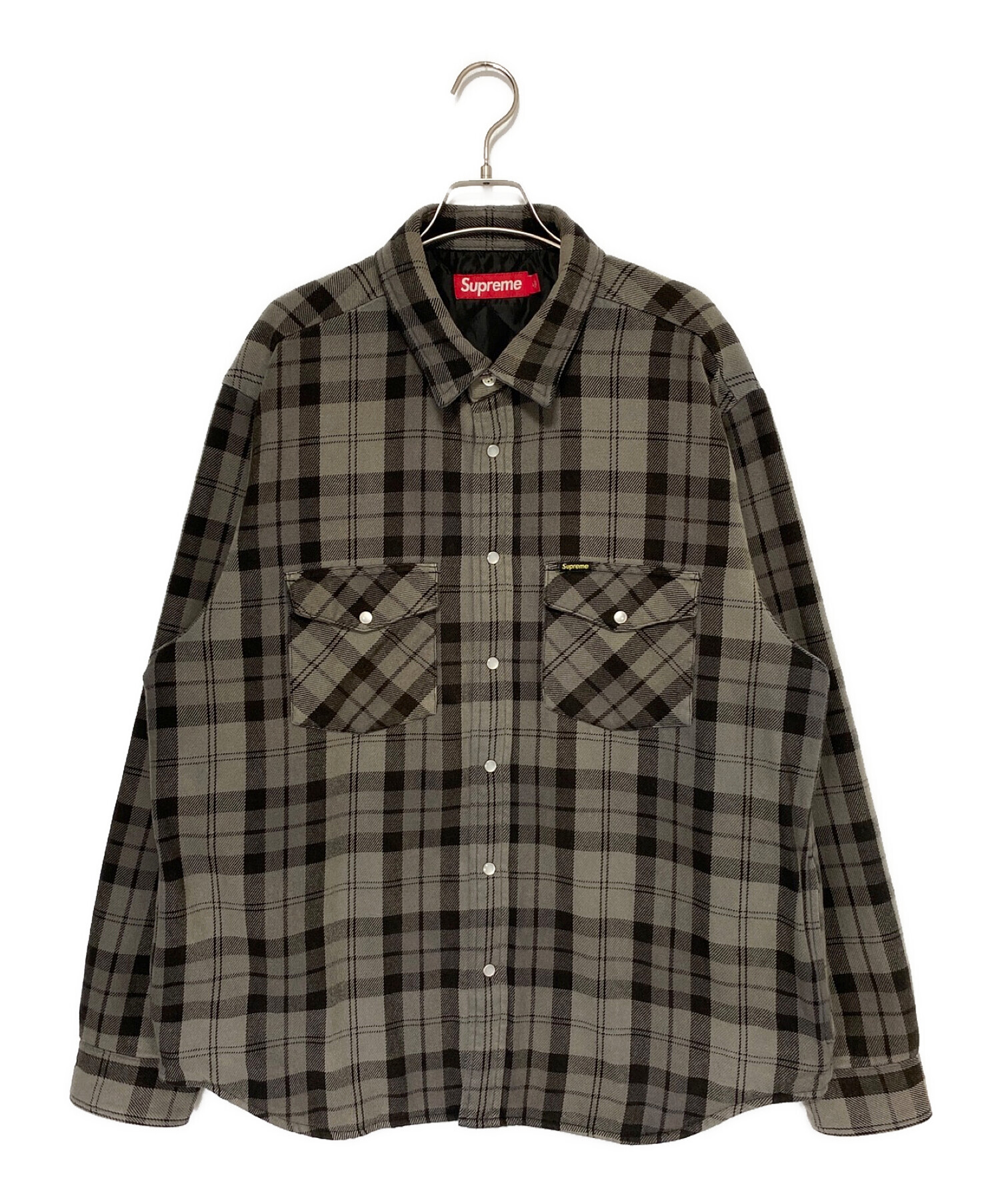SUPREME (シュプリーム) Quilted Flannel Snap Shirt グレー サイズ:L
