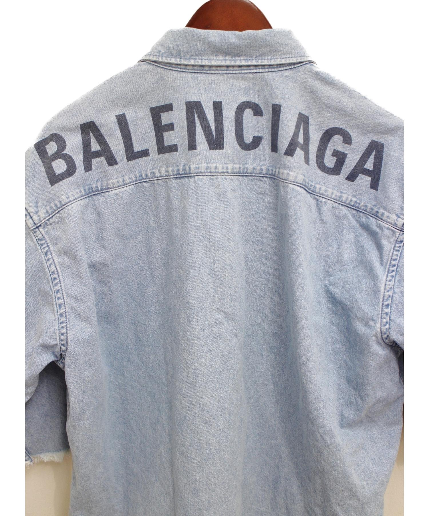 BALENCIAGA (バレンシアガ) 19SS/ロゴショートスリーブデニムシャツ インディゴ サイズ:40