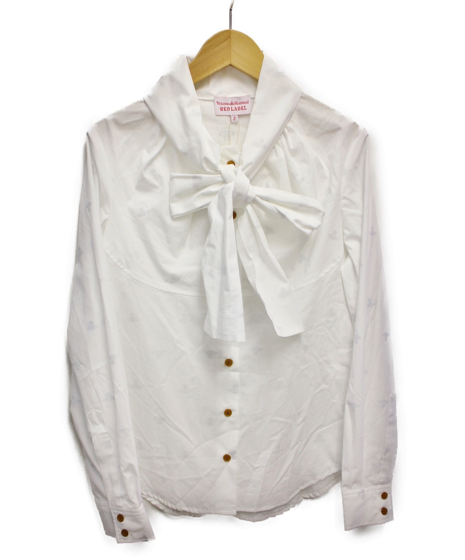 Vivienne Westwood RED LABEL (ヴィヴィアンウエストウッド レッドレーベル) オーブ柄ボウタイシャツ ホワイト サイズ:2  未使用品