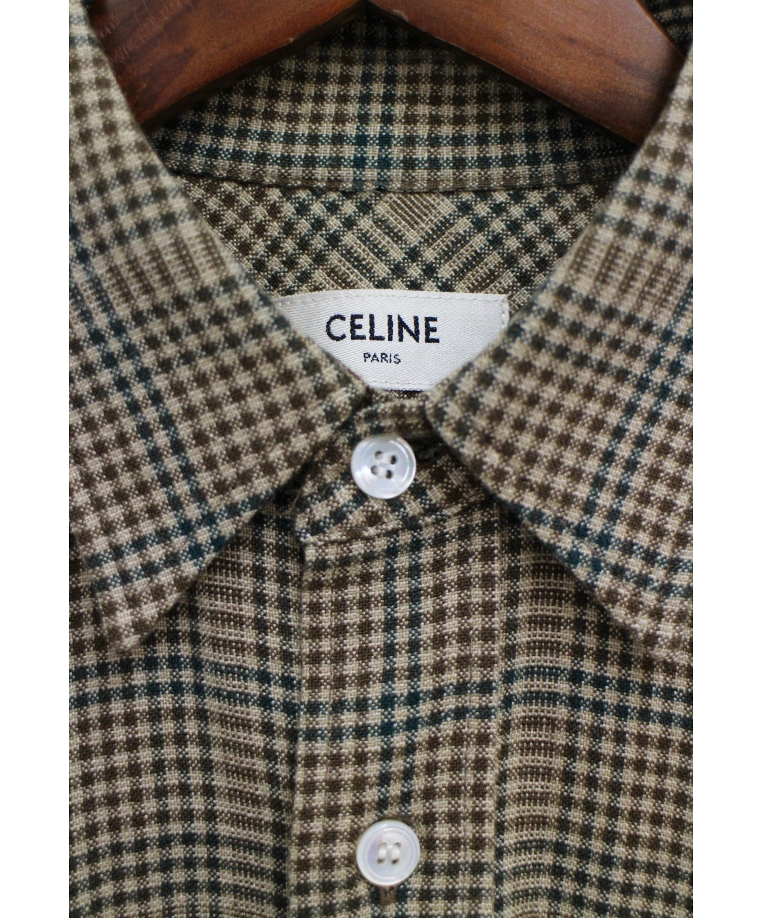 CELINE (セリーヌ) 19AW スモールチェックシャツ ブラウン サイズ:S