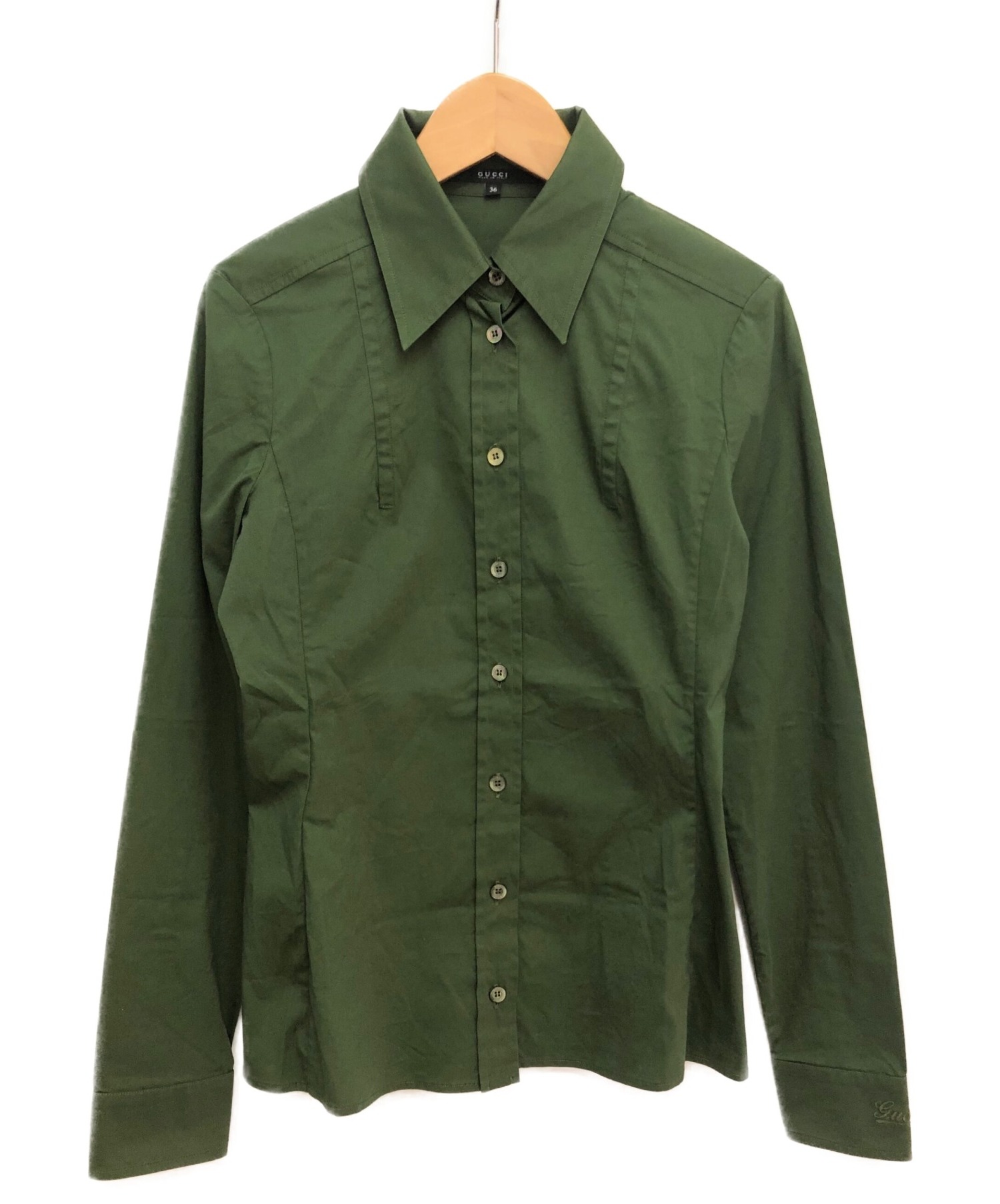 GUCCI (グッチ) ストレッチドレスシャツ グリーン サイズ:36