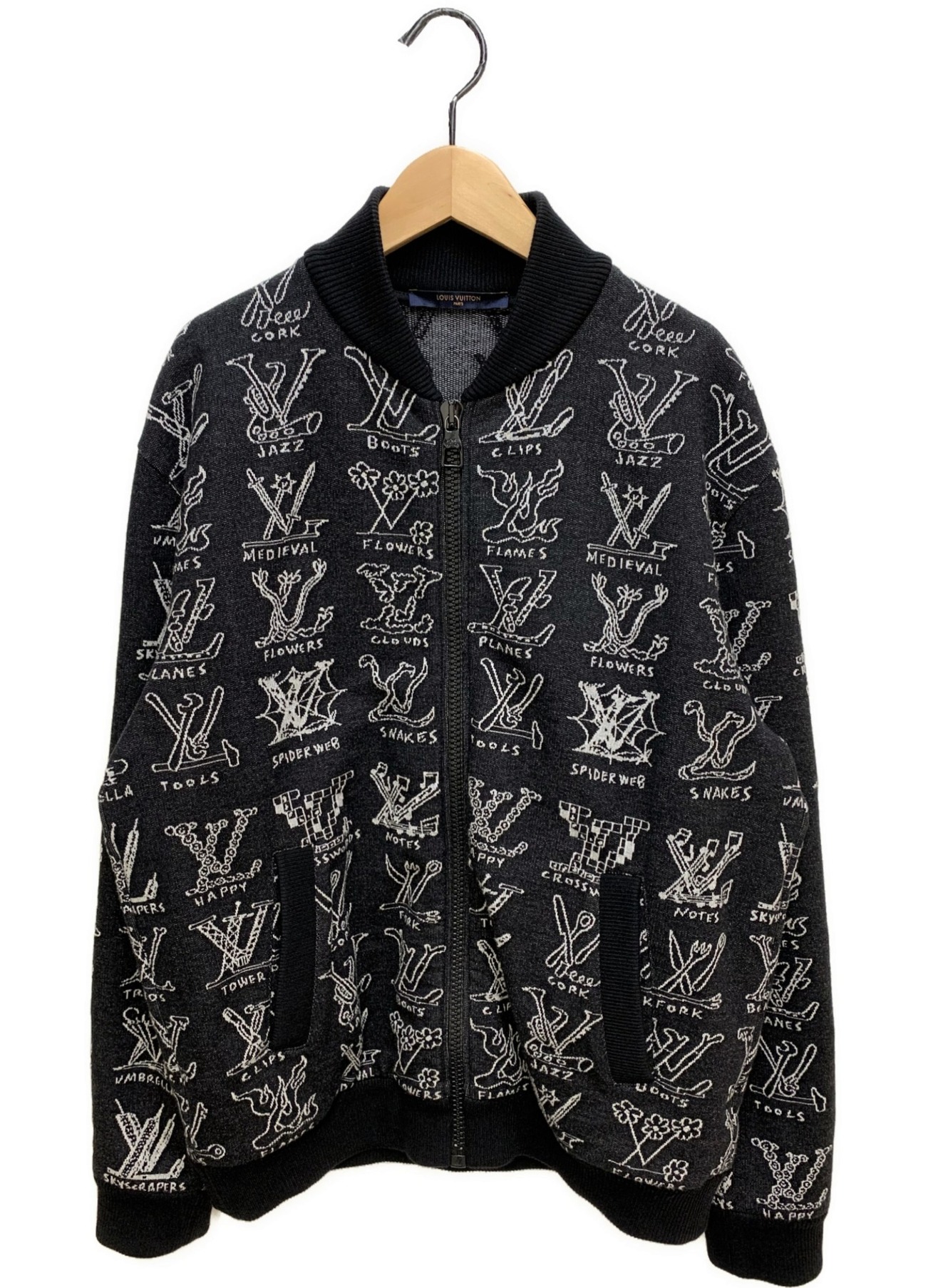 LOUIS VUITTON (ルイ ヴィトン) 21SS LVカートゥーンジャカードジップスルーブルゾン ブラック サイズ:M