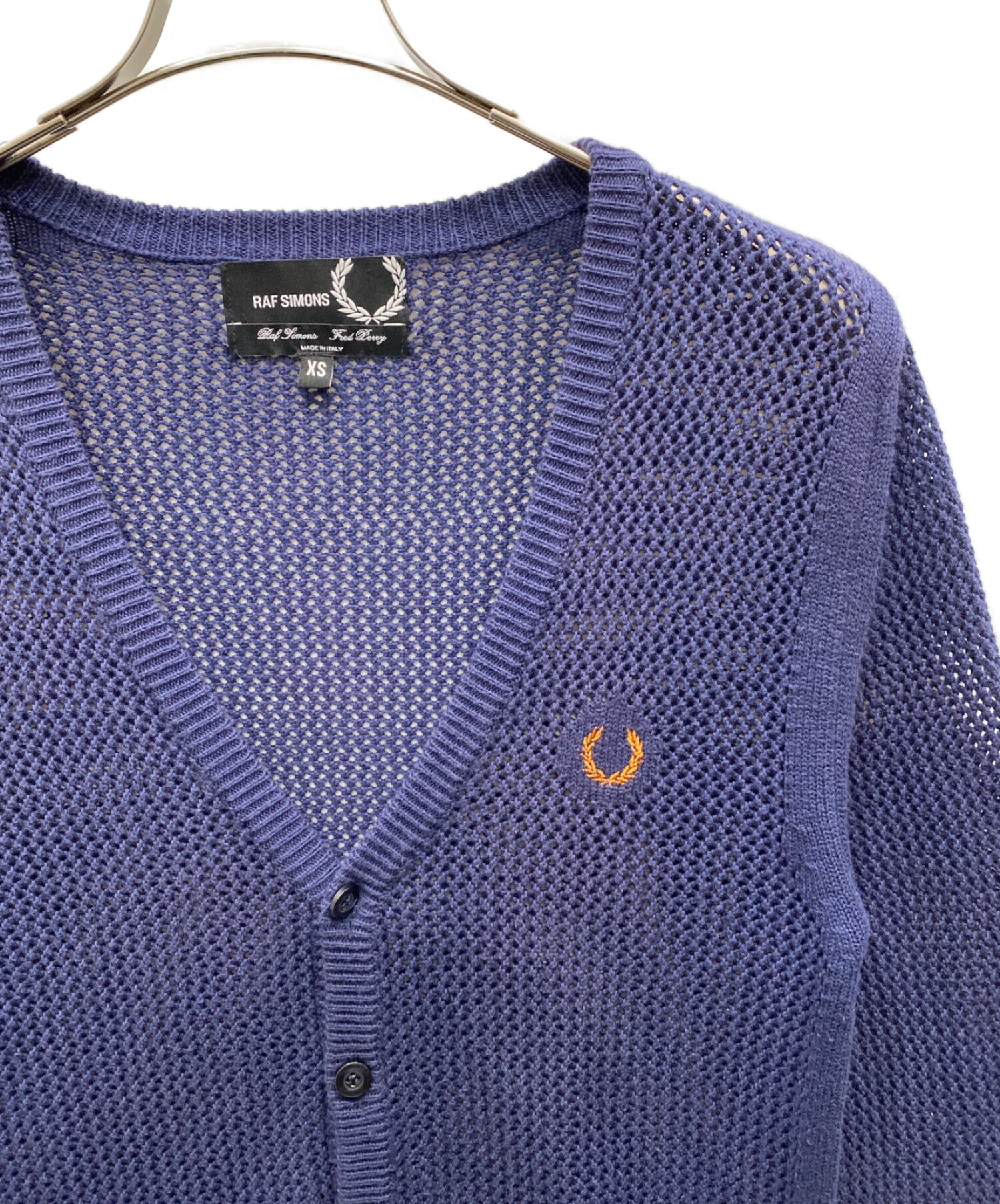 FRED PERRY×RAF SIMONS (フレッドペリー×ラフシモンズ) ロゴカーディガン ネイビー サイズ:XL