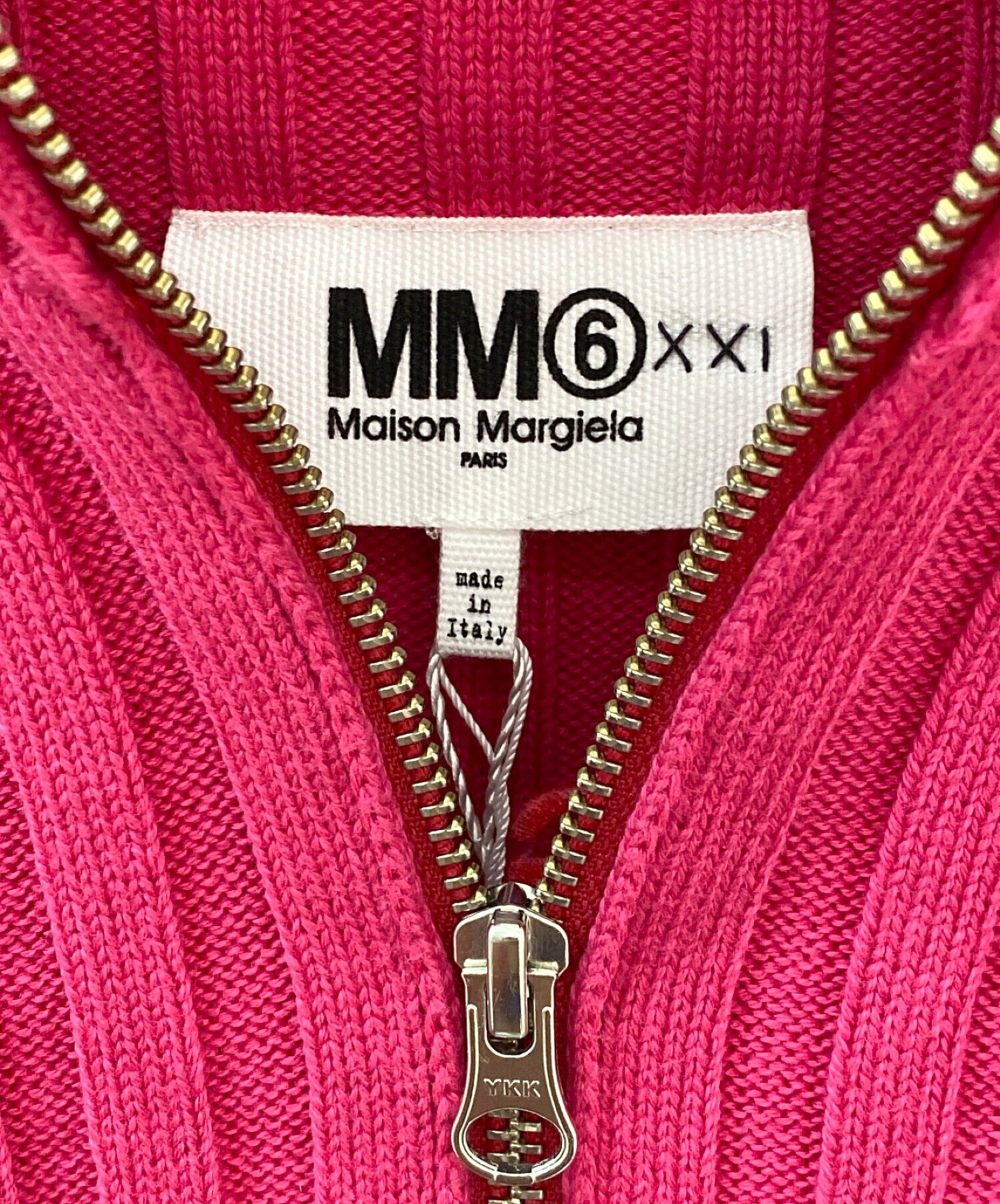 MM6 Maison Margiela (エムエムシックス メゾンマルジェラ) LOGO RIBBED ZIP SWEATER ピンク サイズ:S  未使用品
