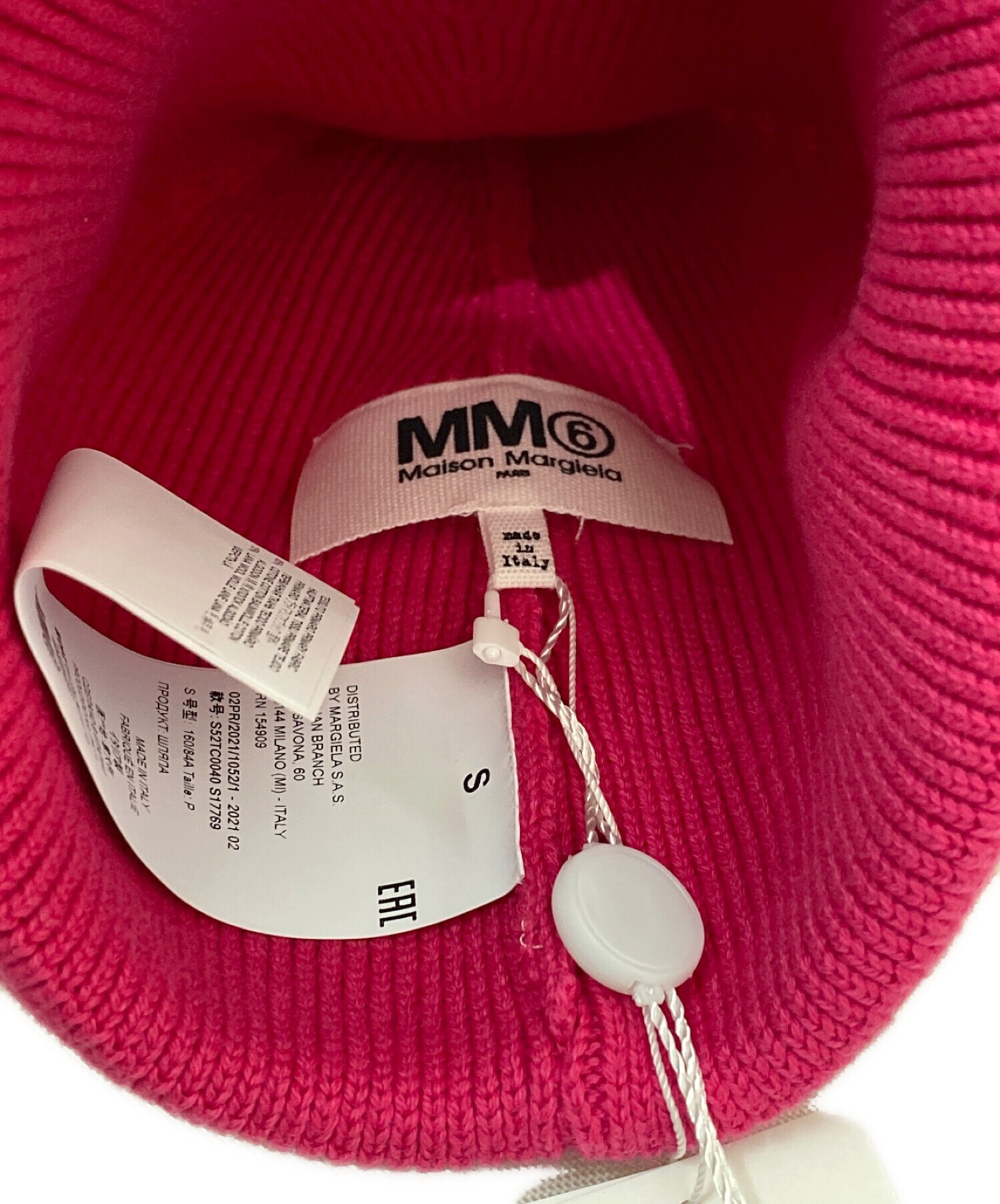 MM6 Maison Margiela (エムエムシックス メゾンマルジェラ) 6ロゴビーニーハット ピンク サイズ:S 未使用品
