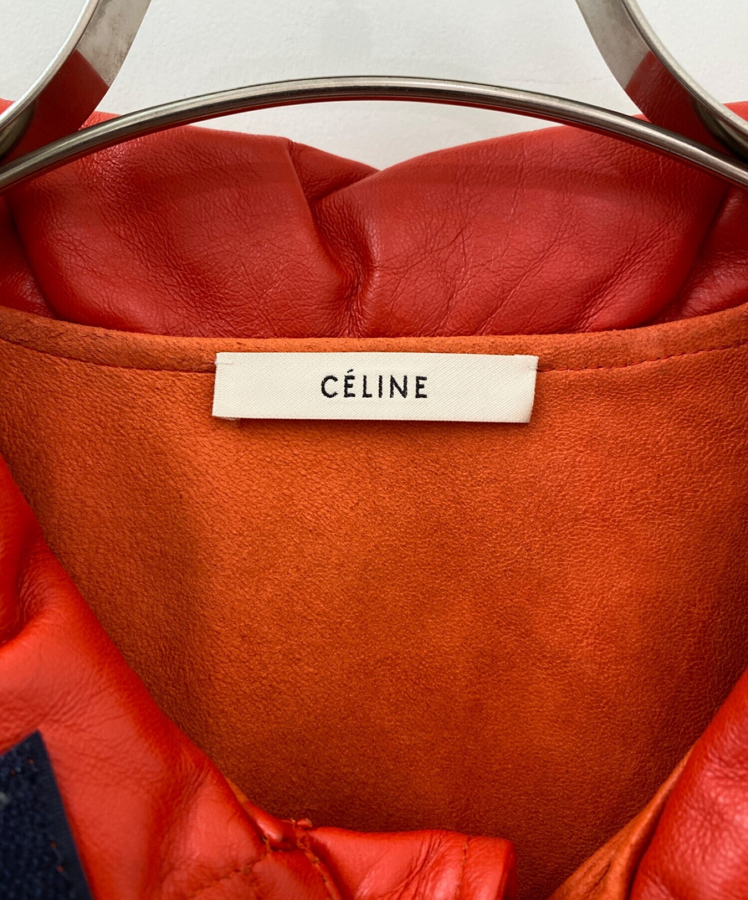 CELINE (セリーヌ) バイカラーラムレザージャケット オレンジ×ネイビー サイズ:34