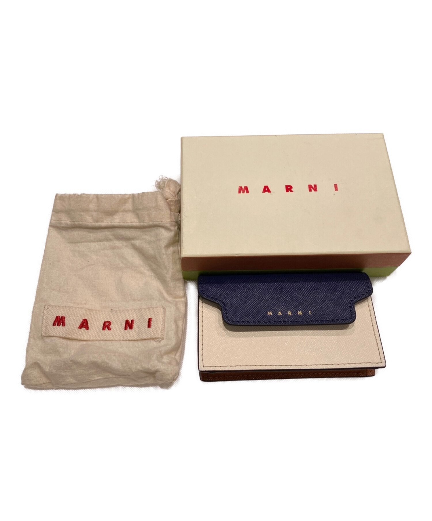 MARNI (マルニ) カードケース ネイビー×アイボリー×ブラウン