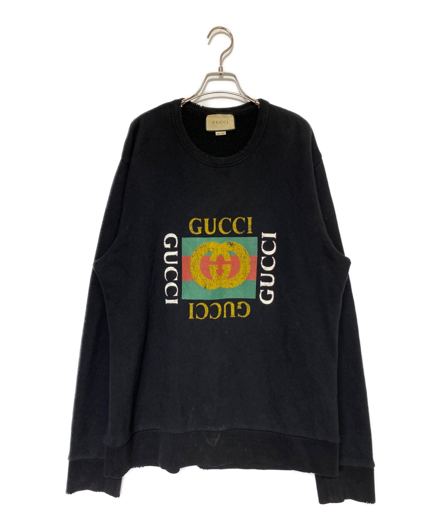 GUCCI (グッチ) ロゴプリントスウェット ブラック サイズ:SIZE XL