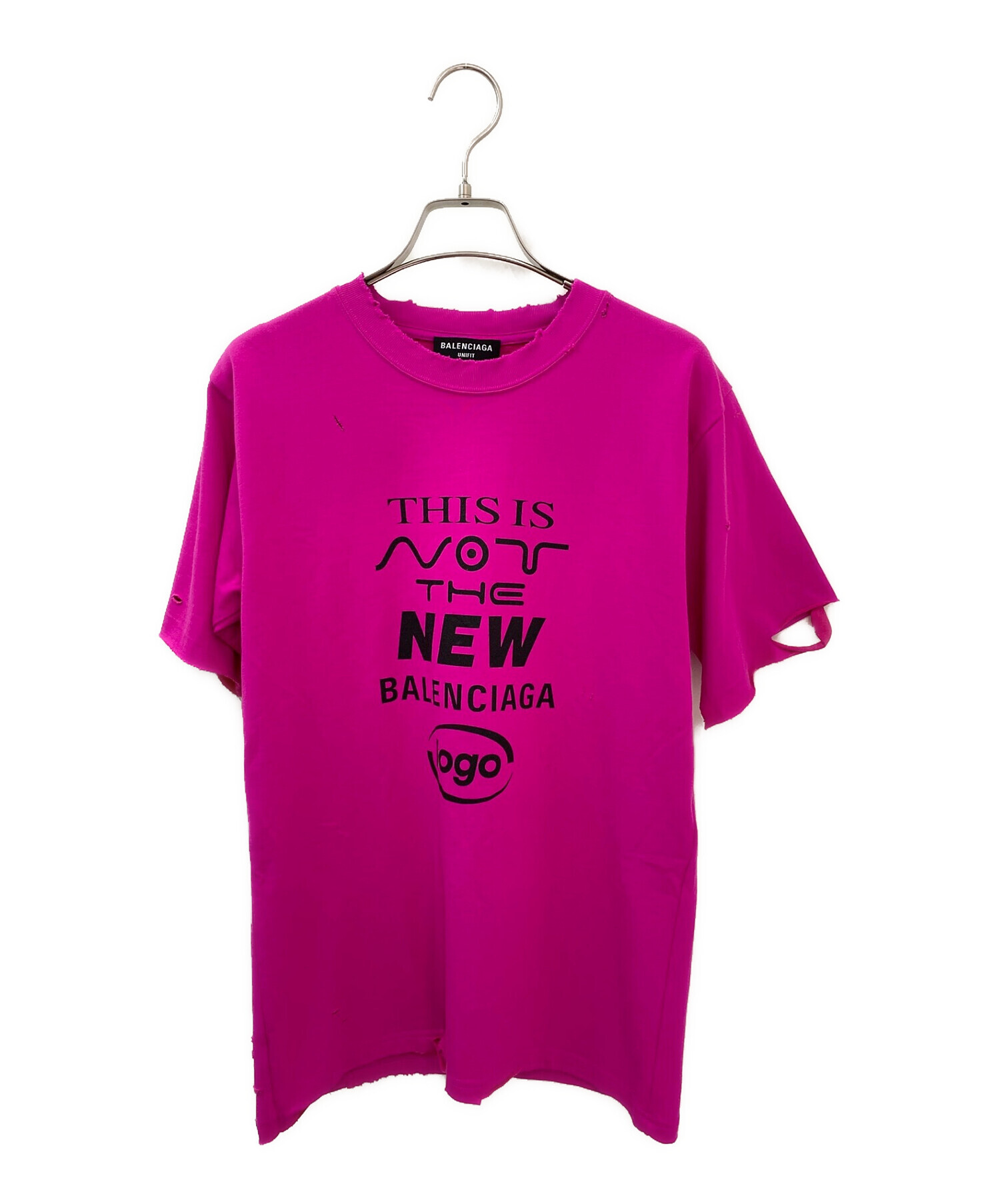 BALENCIAGA (バレンシアガ) ダメージ加工プリントTシャツ ピンク サイズ:XS