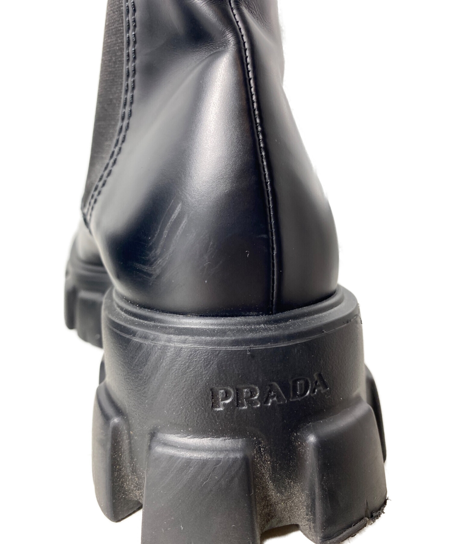 PRADA (プラダ) モノリス チェルシーブーツ ブラック サイズ:8
