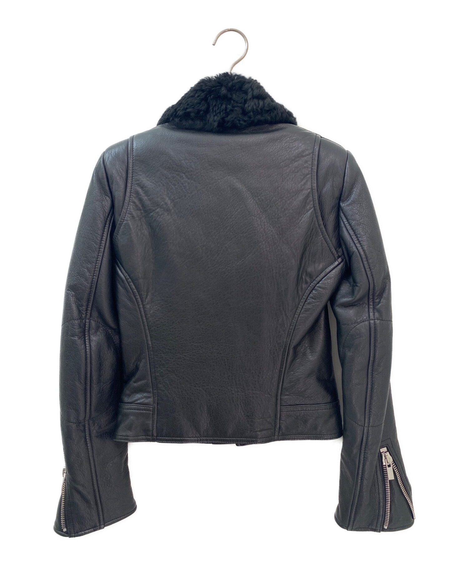 BALENCIAGA (バレンシアガ) ファー付きレザージャケット ブラック サイズ:34