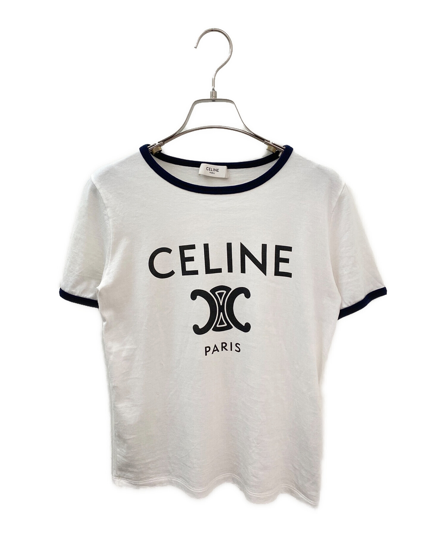 CELINE (セリーヌ) リンガーＴシャツ ホワイト×ネイビー サイズ:XS