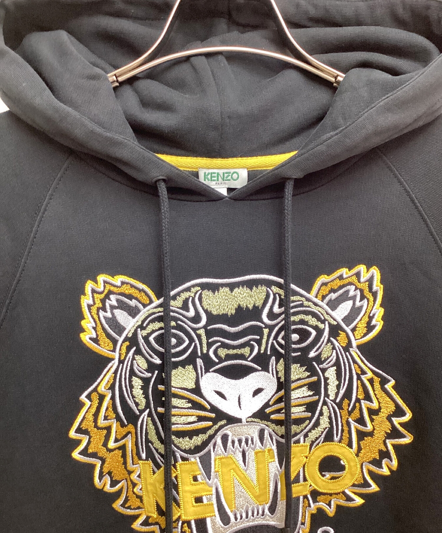 KENZO PARIS (ケンゾー パリ) Tiger Head Embroidered Pattern Hoodie （タイガーヘッド刺繍  パターンパーカー） ブラック サイズ:L