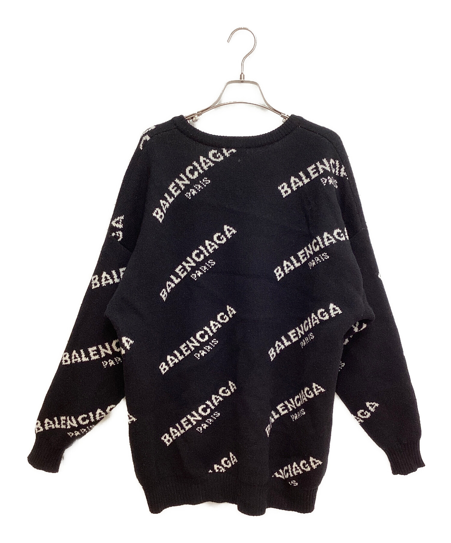 BALENCIAGA (バレンシアガ) 18AW V-Neck Logo Jacquard Knit（Vネックロゴジャガードニット） ブラック  サイズ:34