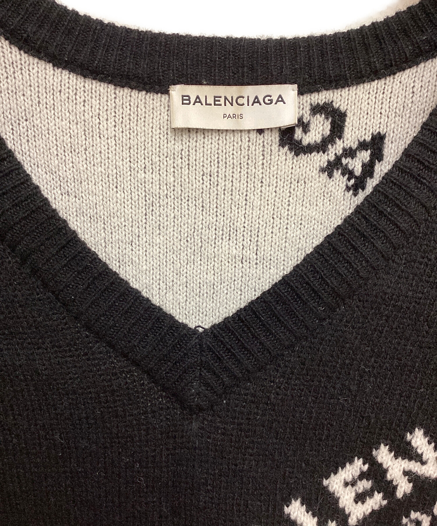 BALENCIAGA (バレンシアガ) 18AW V-Neck Logo Jacquard Knit（Vネックロゴジャガードニット） ブラック  サイズ:34