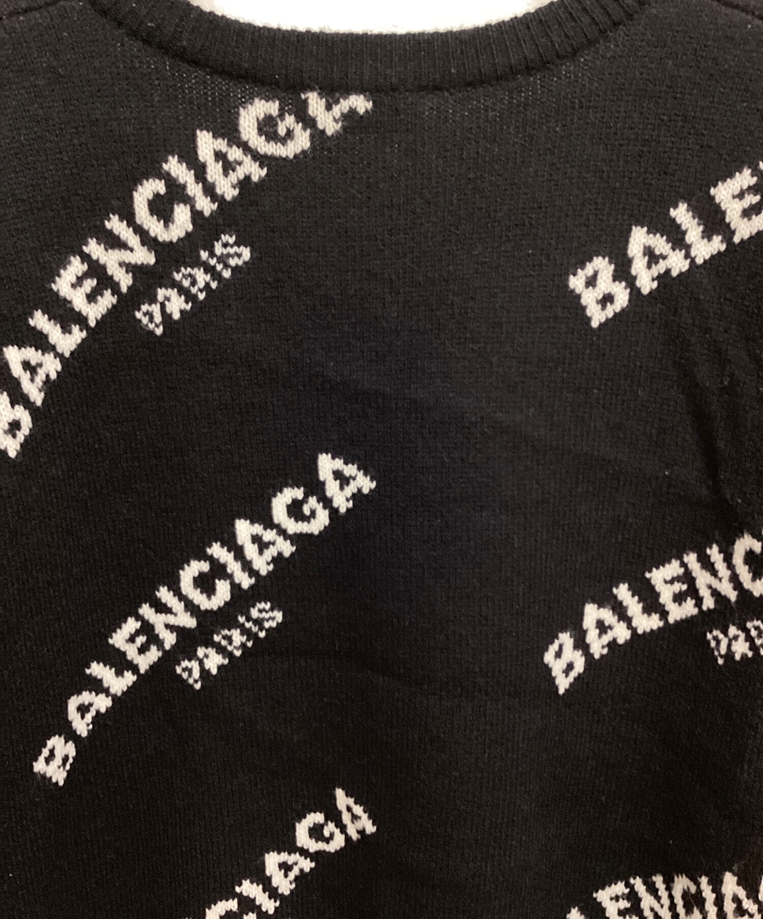 BALENCIAGA (バレンシアガ) 18AW V-Neck Logo Jacquard Knit（Vネックロゴジャガードニット） ブラック  サイズ:34