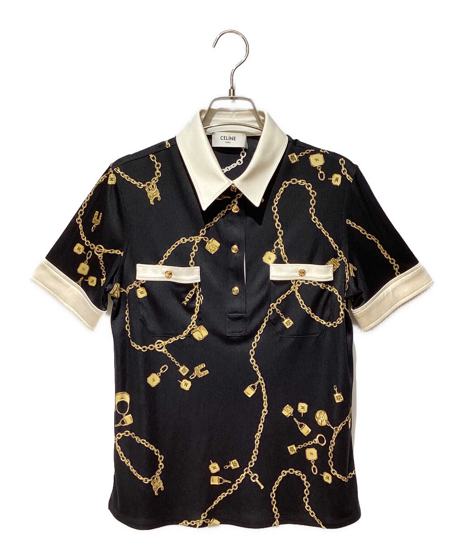 中古・古着通販】CELINE (セリーヌ) Jewelry Print Silk Polo Blouse（ジュエリープリントシルクブラウス） ブラック  サイズ:36｜ブランド・古着通販 トレファク公式【TREFAC FASHION】スマホサイト