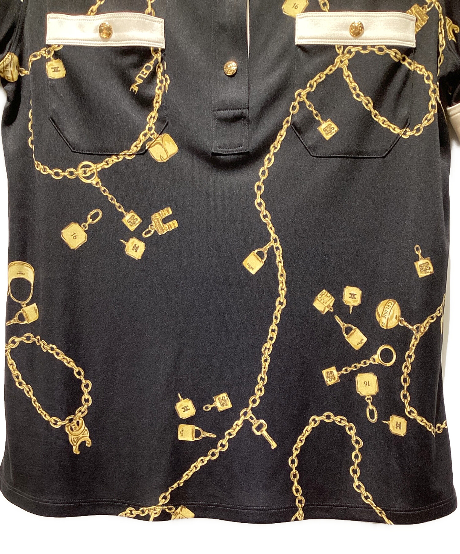 中古・古着通販】CELINE (セリーヌ) Jewelry Print Silk Polo Blouse（ジュエリープリントシルクブラウス） ブラック  サイズ:36｜ブランド・古着通販 トレファク公式【TREFAC FASHION】スマホサイト