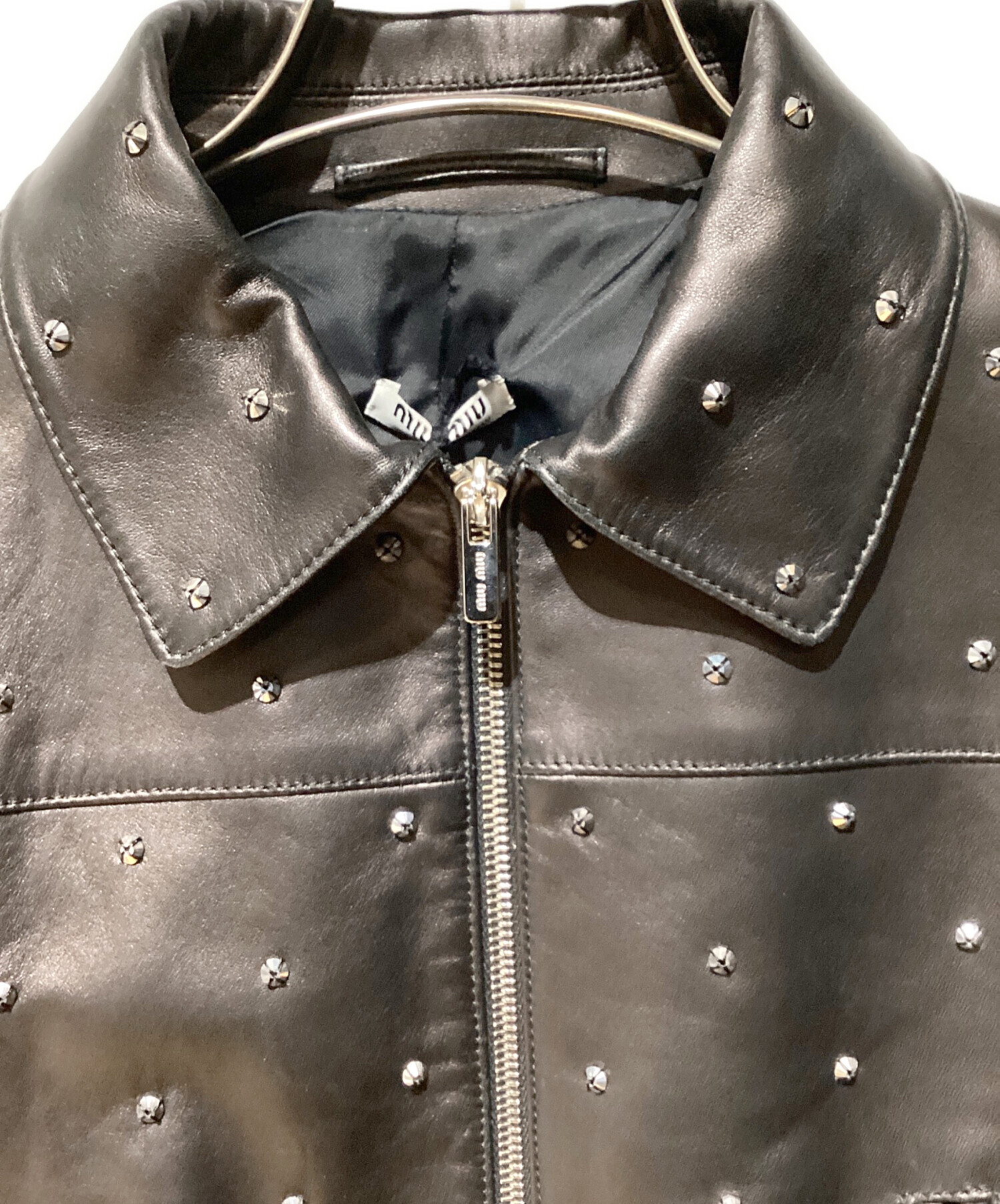 MIU MIU (ミュウミュウ) Studs design leather jacket（スタッズデザインレザージャケット） ブラック サイズ:36