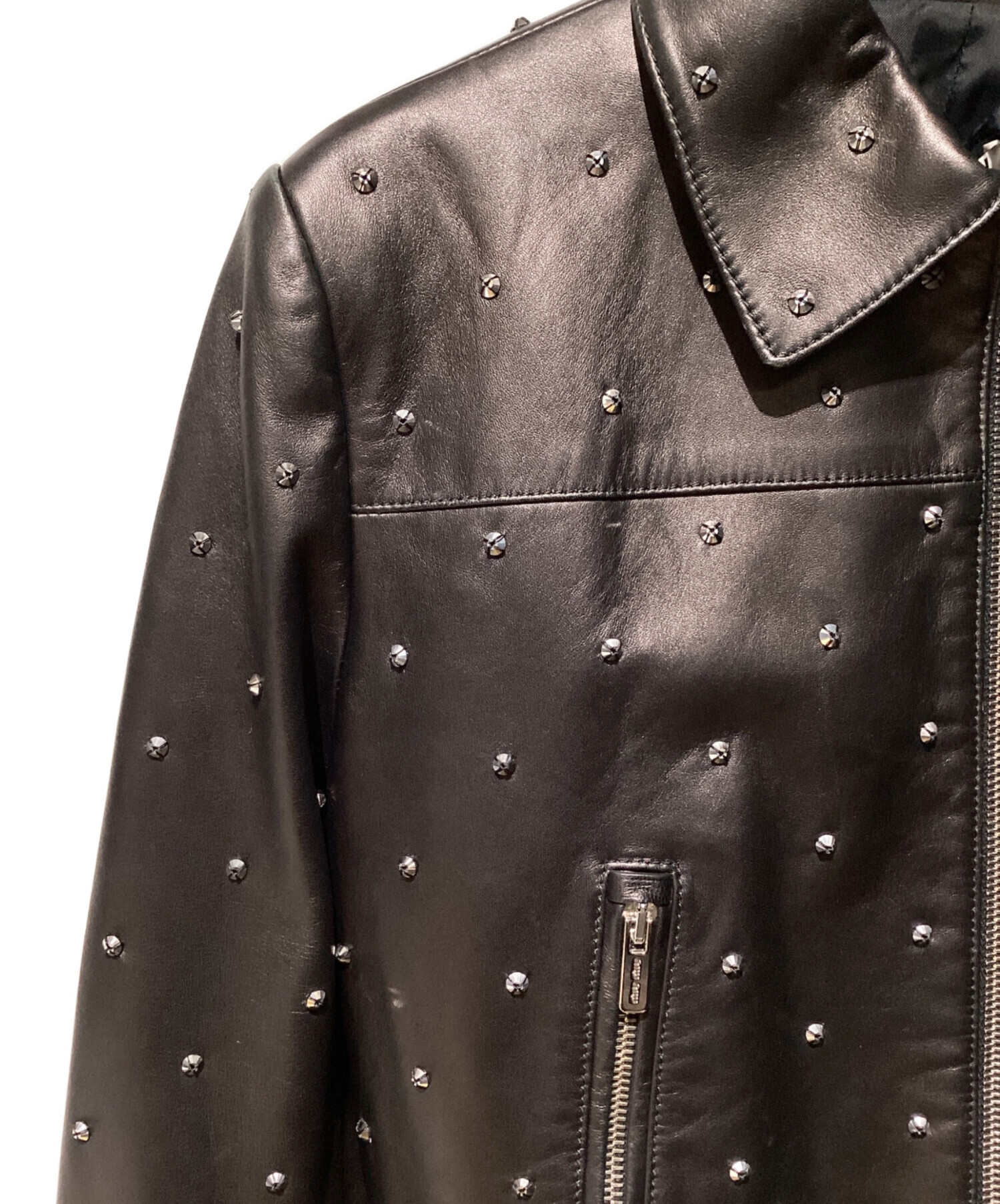 MIU MIU (ミュウミュウ) Studs design leather jacket（スタッズデザインレザージャケット） ブラック サイズ:36