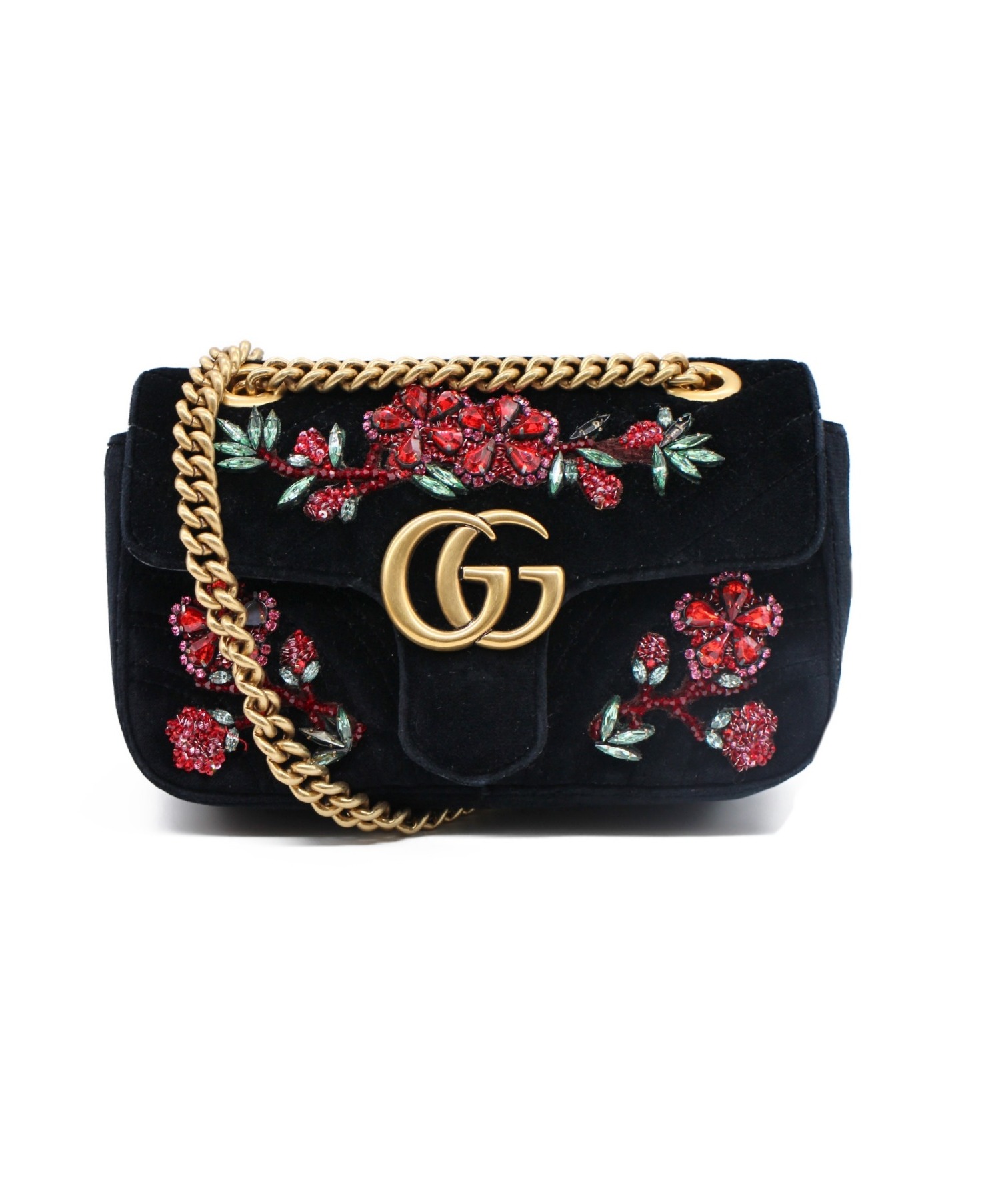 GUCCI (グッチ) GGマーモントキルティングスモールショルダーバッグ ブラック サイズ:- GGマーモント 446744 ベルベット 213048