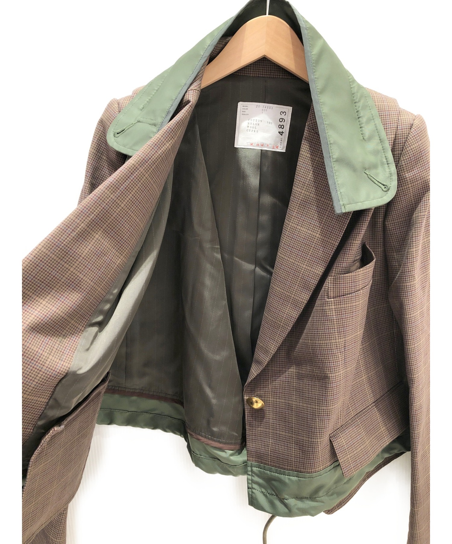 sacai (サカイ) 20SS グレンチェックジャケット ブラウン×グリーン サイズ:1