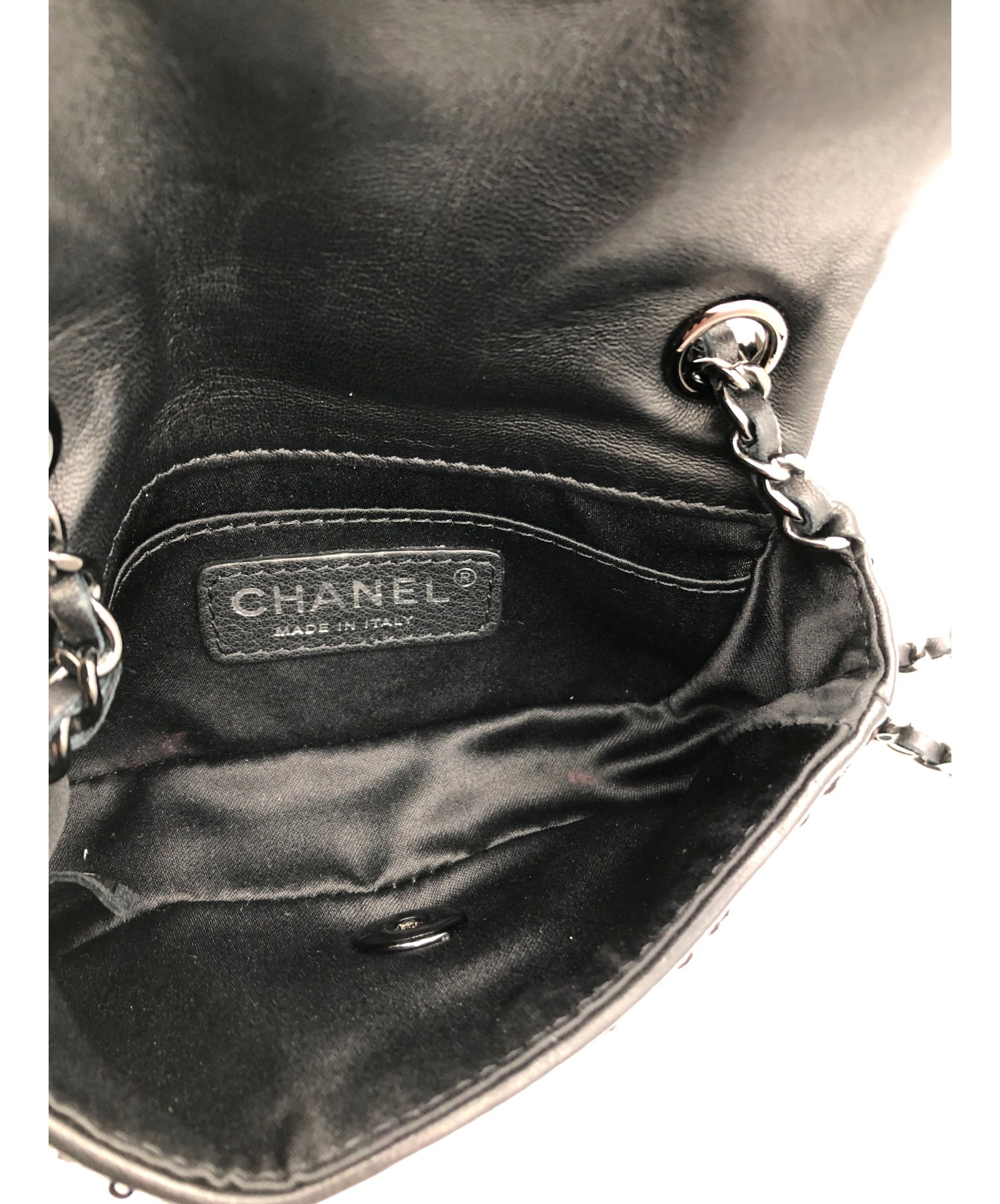 CHANEL (シャネル) スパンコールミニチェーンショルダーバッグ ブラック×グレー サイズ:-